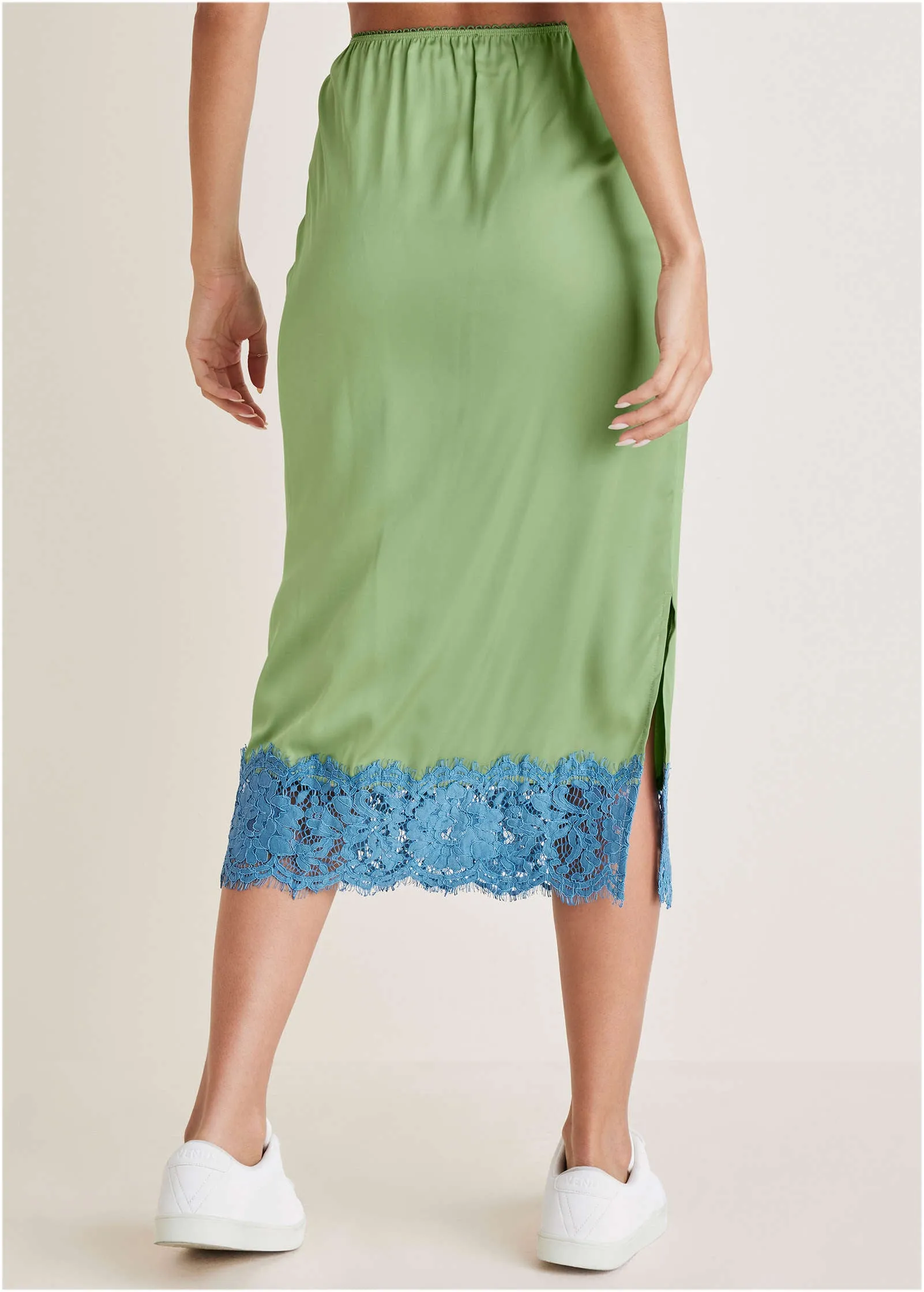 Lace Detail Midi Skirt - Basil