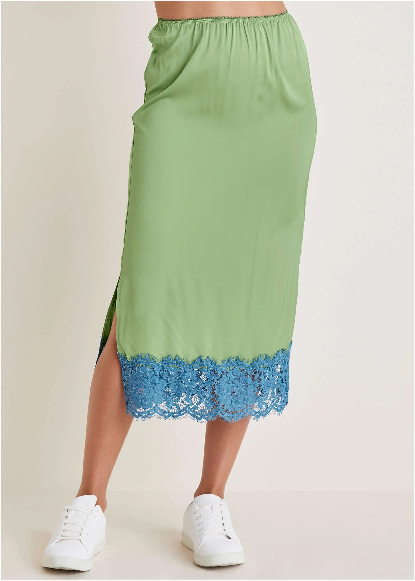 Lace Detail Midi Skirt - Basil