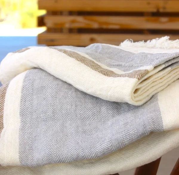 Libeco Belgian Linen Throw Towel - Oyster Stripe