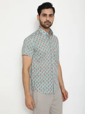 Light blue Short Sleeve Cotton Casual Hand Block Printed Men’s Shirt