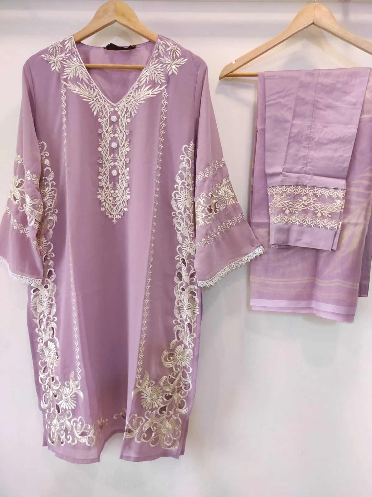 Lilac Georgette Cutwork Tunic