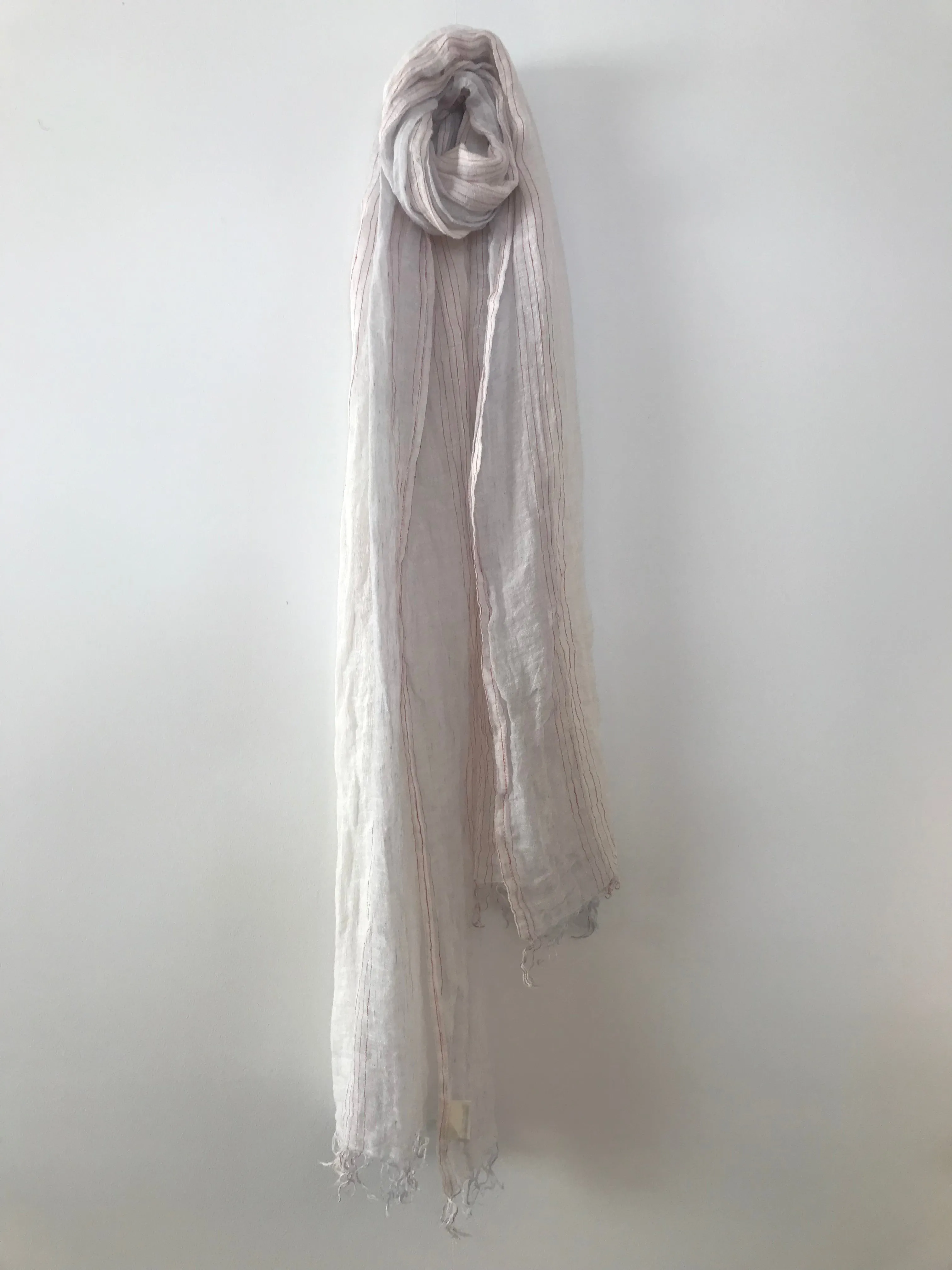 Linen Scarf White/Grey/Red Stripes