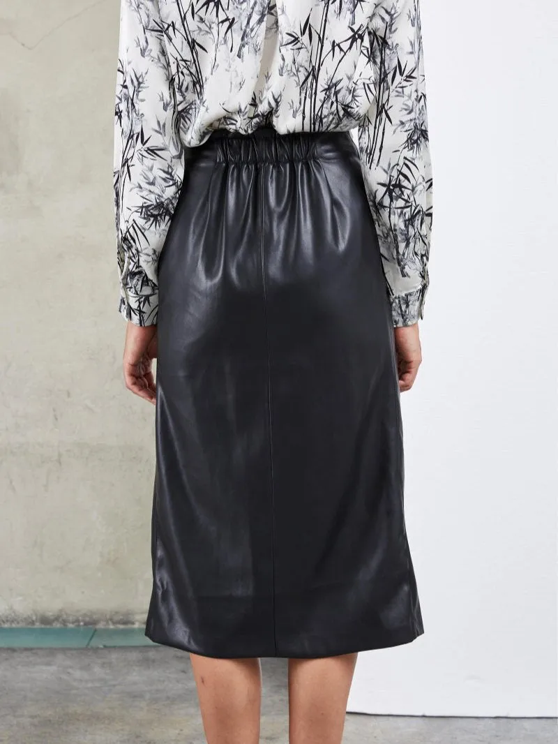 Livia Black Leather Skirt