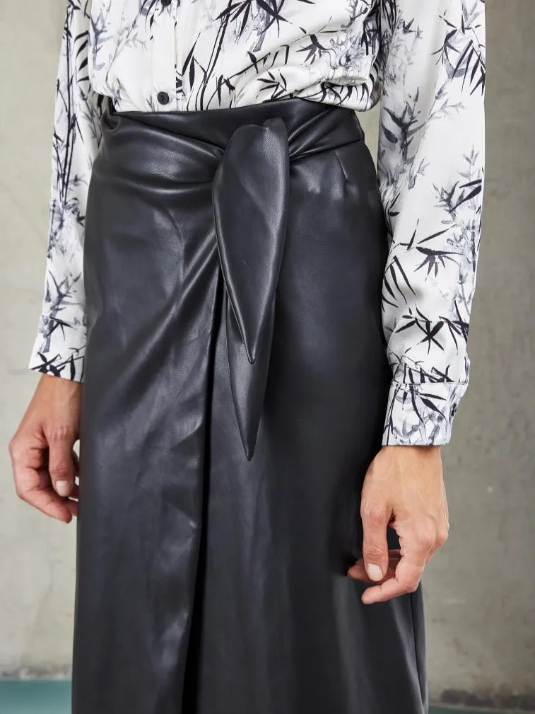 Livia Black Leather Skirt