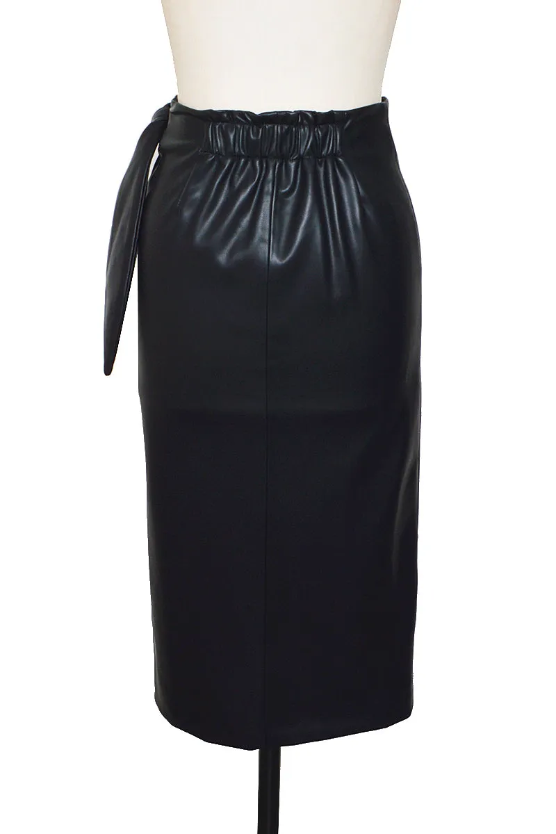 Livia Black Leather Skirt