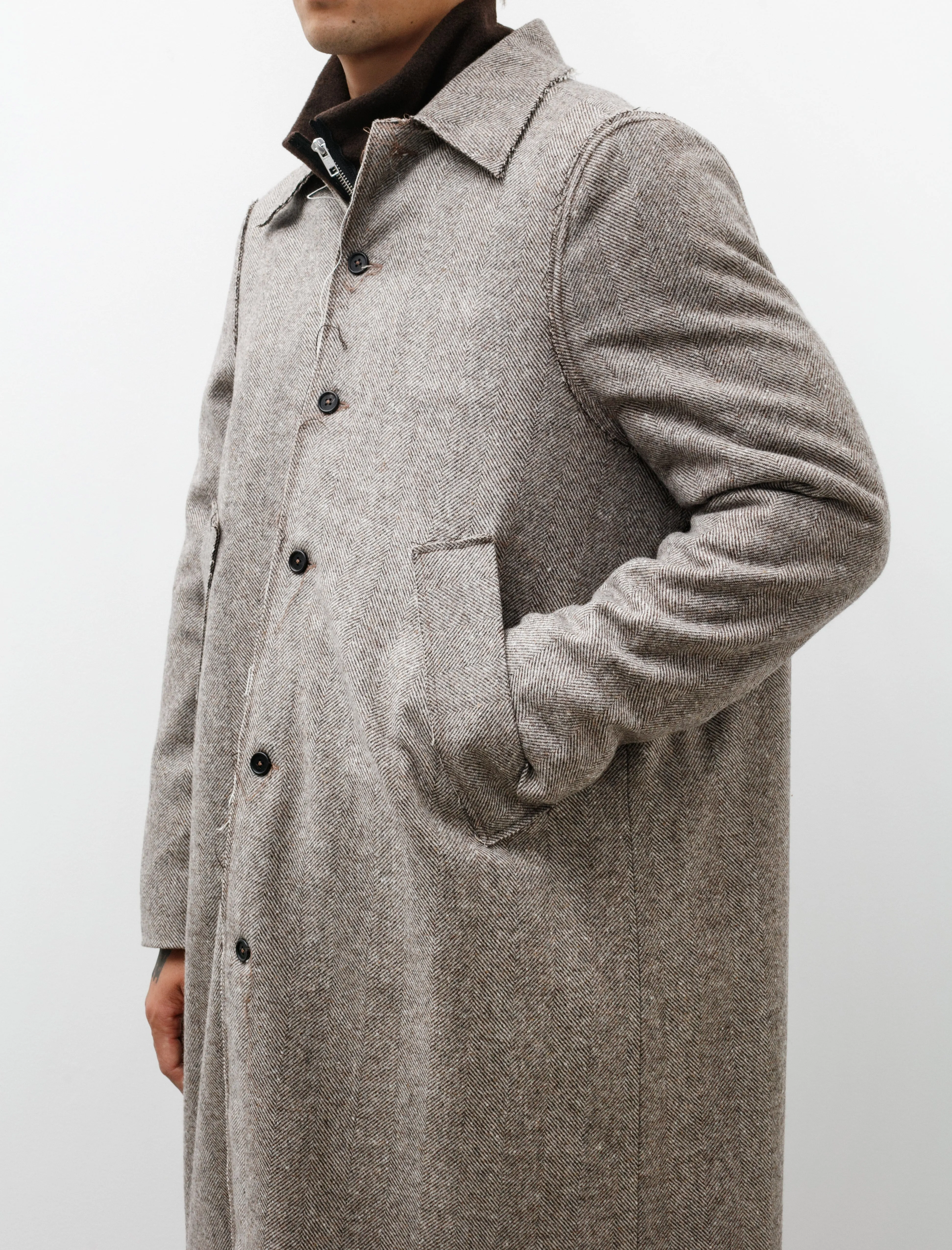 Long Gap Coat Wool Herringbone Brown