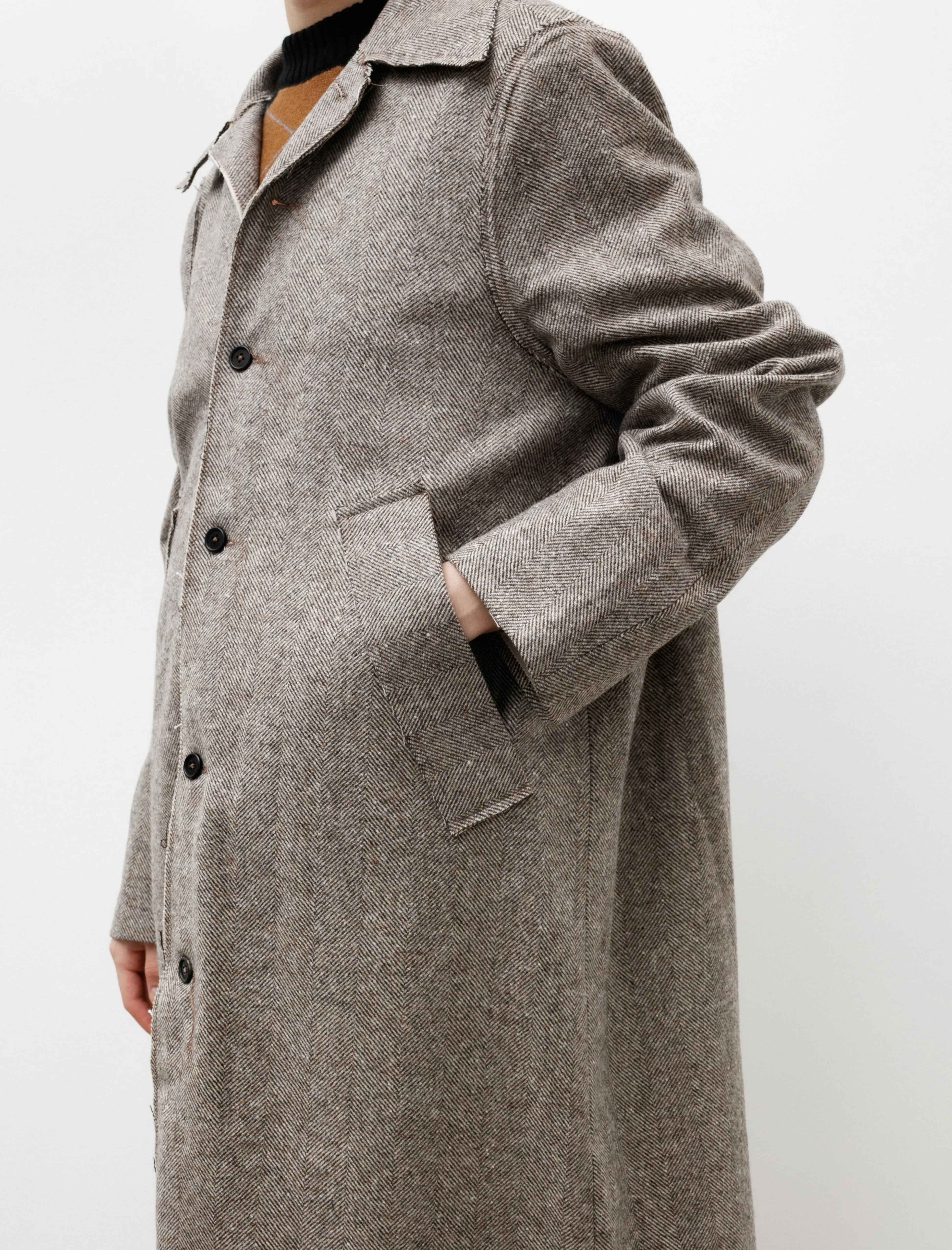 Long Gap Coat Wool Herringbone Brown