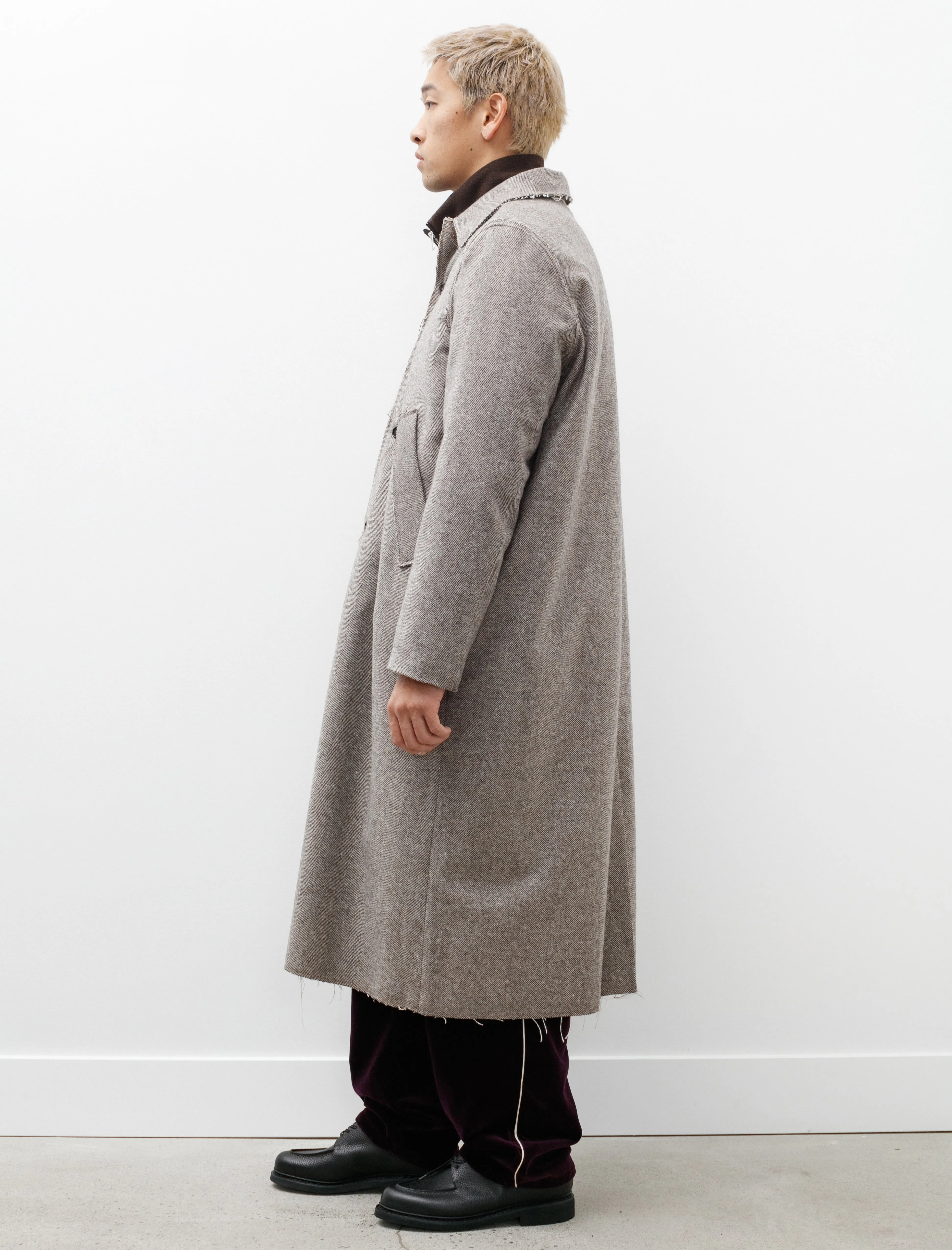 Long Gap Coat Wool Herringbone Brown