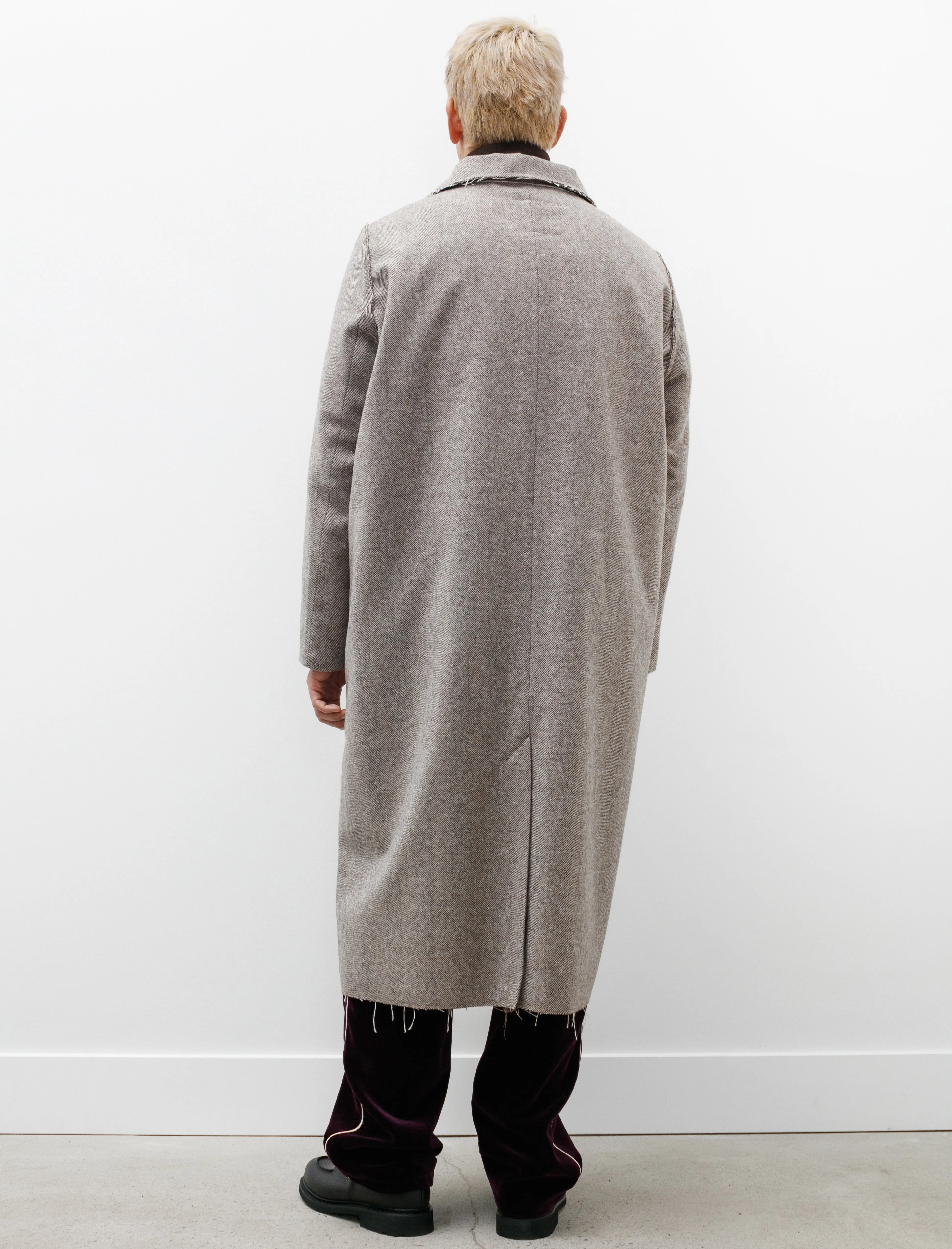 Long Gap Coat Wool Herringbone Brown