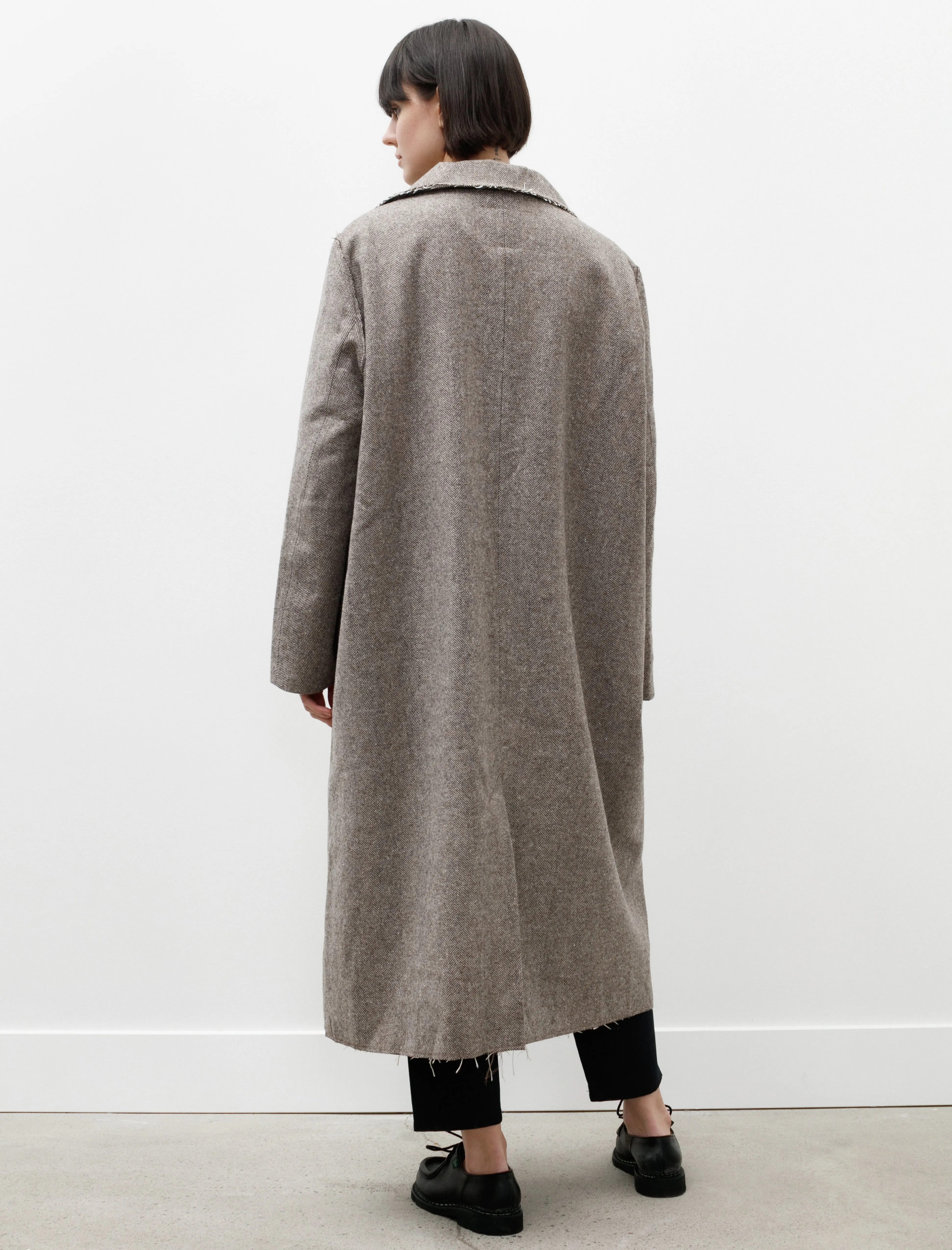 Long Gap Coat Wool Herringbone Brown