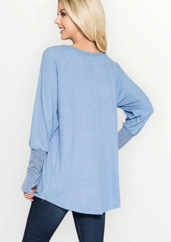 Long sleeved thumbhole knit tunic top