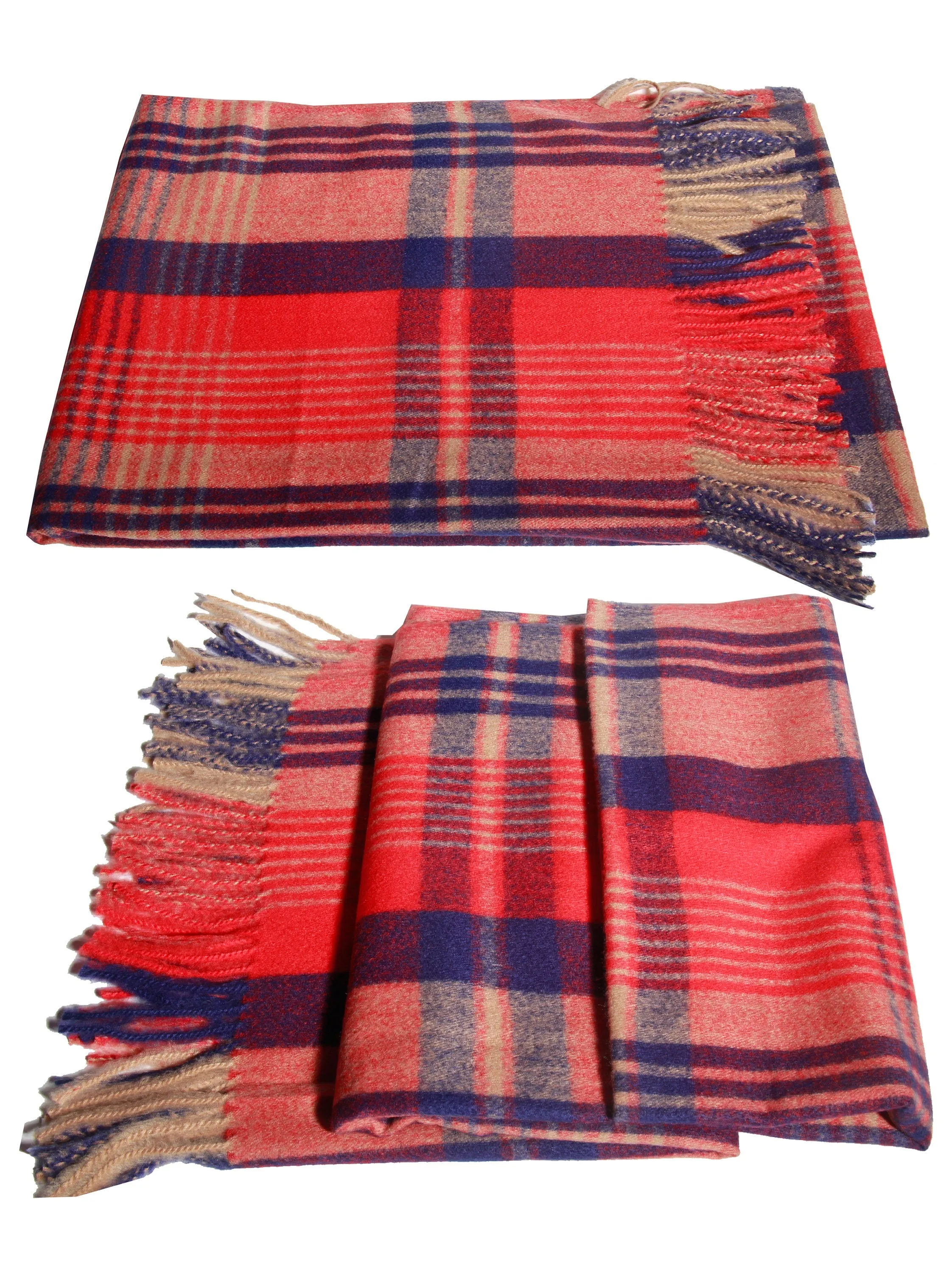 Luxury Unisex cashmere scarf BLUE RED check pattern stole shawl wrap pashmina soft light weight and warm Winter Scarf xmas gift for anyone