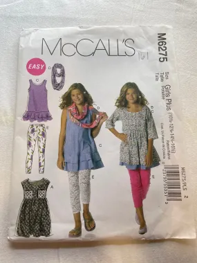 McCall's Pattern M6275, UNCUT Girls's Plus Dress, Scarf & Leggings, Sizes 10 1/2, 12 1/2, 14 1/2, 16 1/2