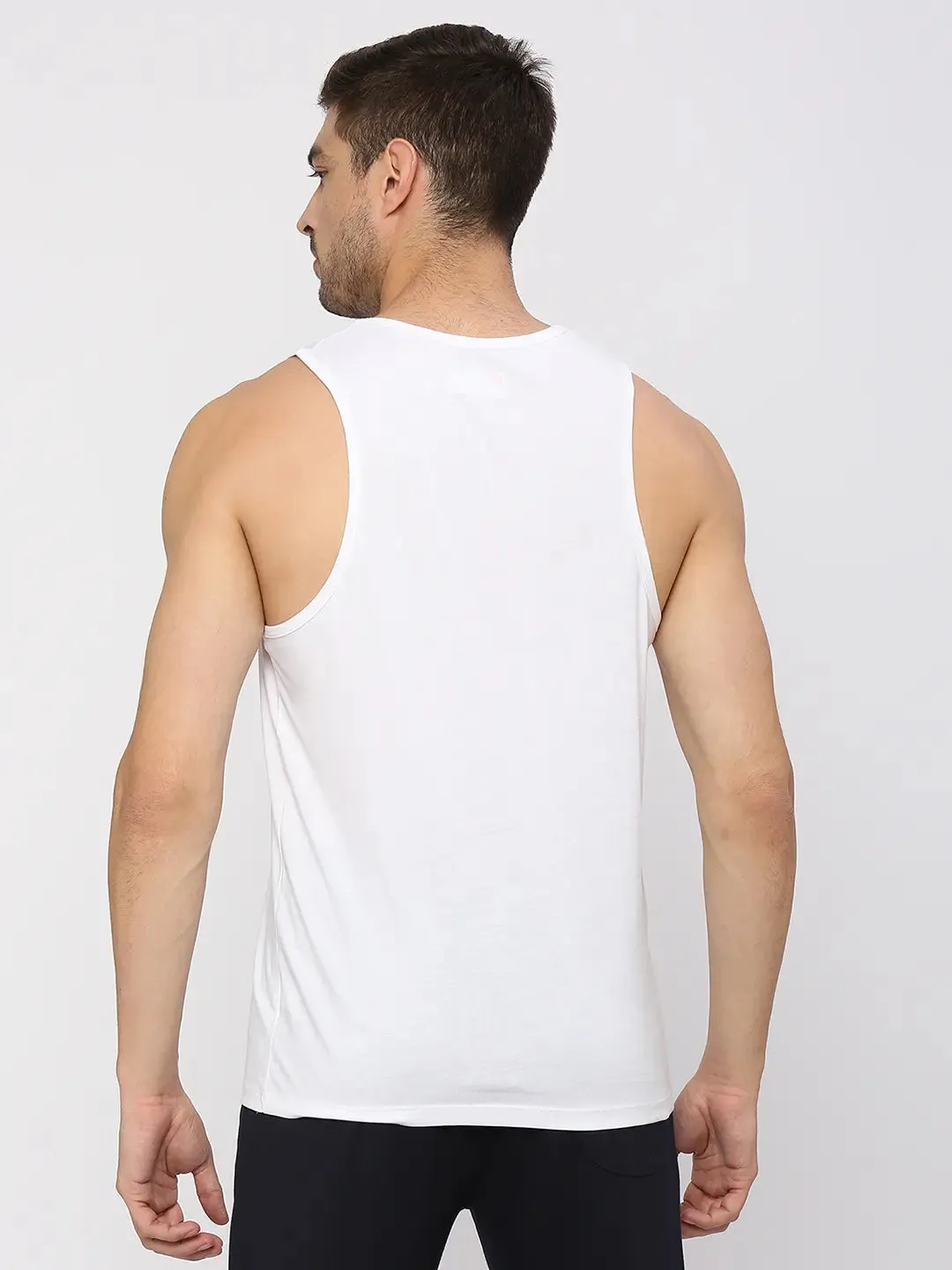 Men Premium Fashion White Muscle Vest- Underjeans By Spykar