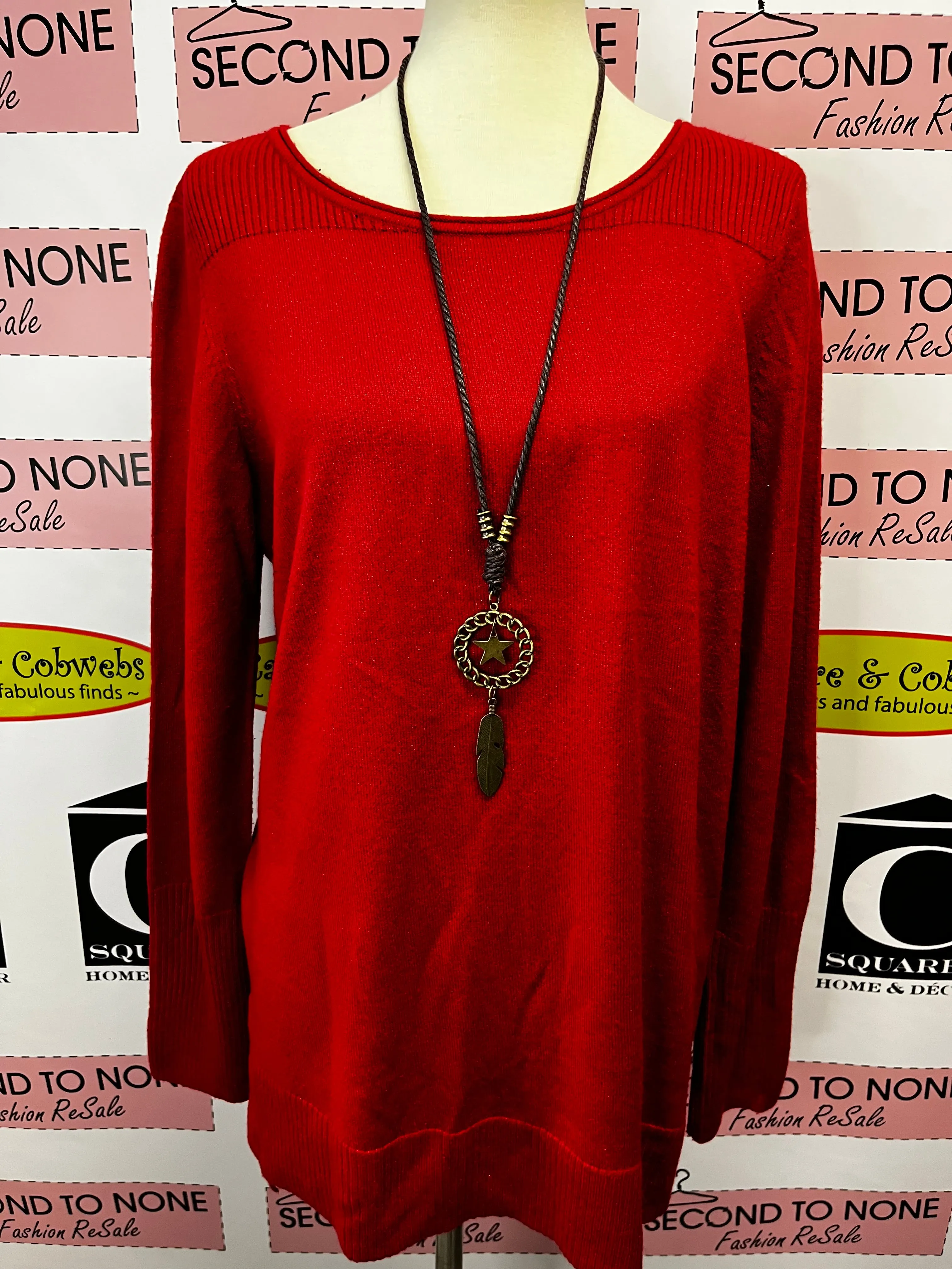 Metallic Red Knit Tunic (Size L)