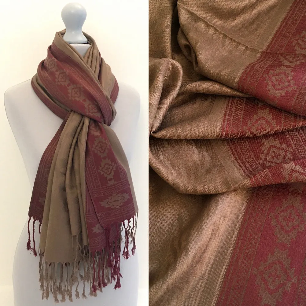 MOCHA ANIMAL PRINT REVERSIBLE PASHMINA SHAWL SCARF