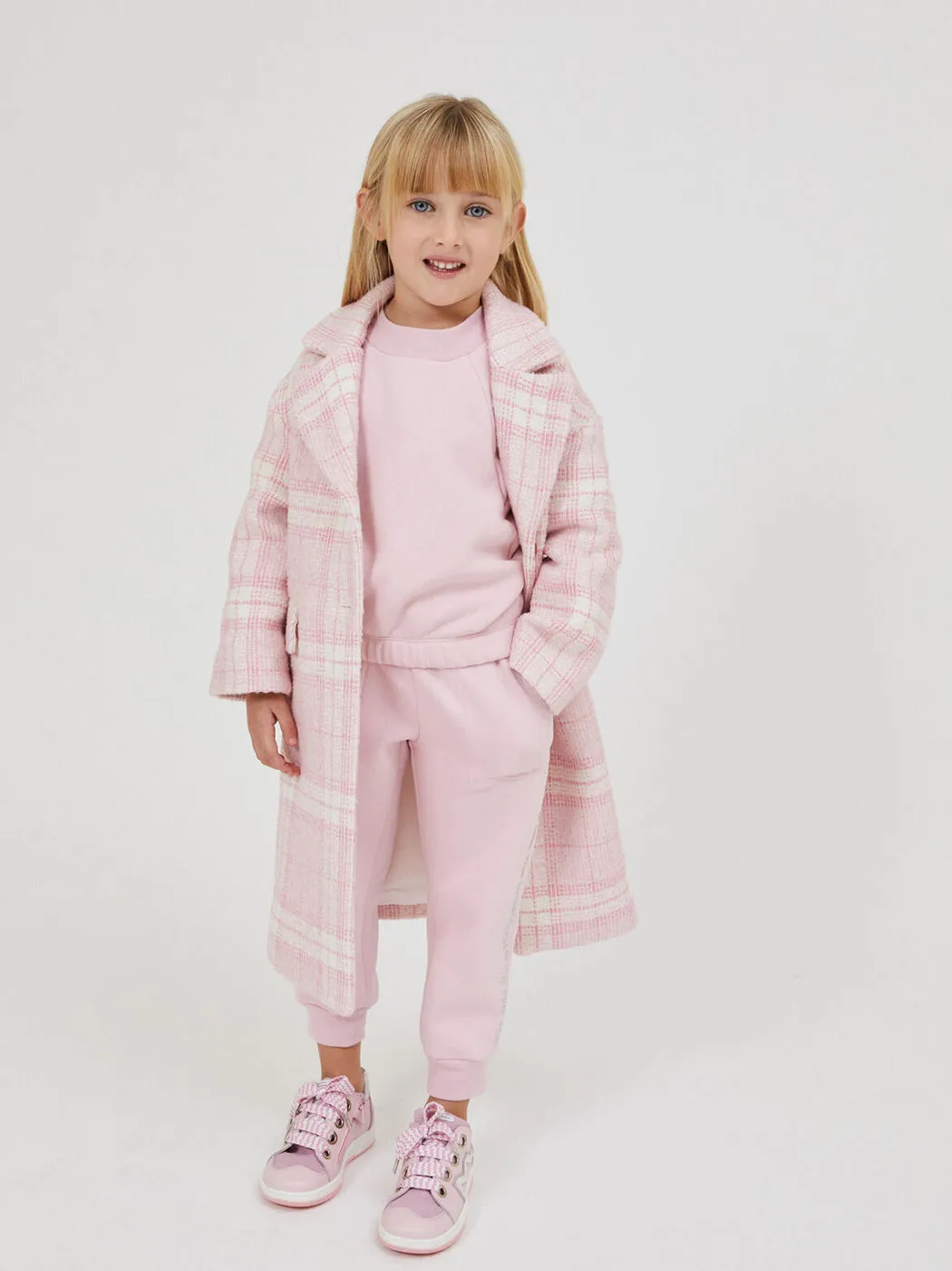 MONNALISA Pink Tartan bouclé coat for girl-17B109