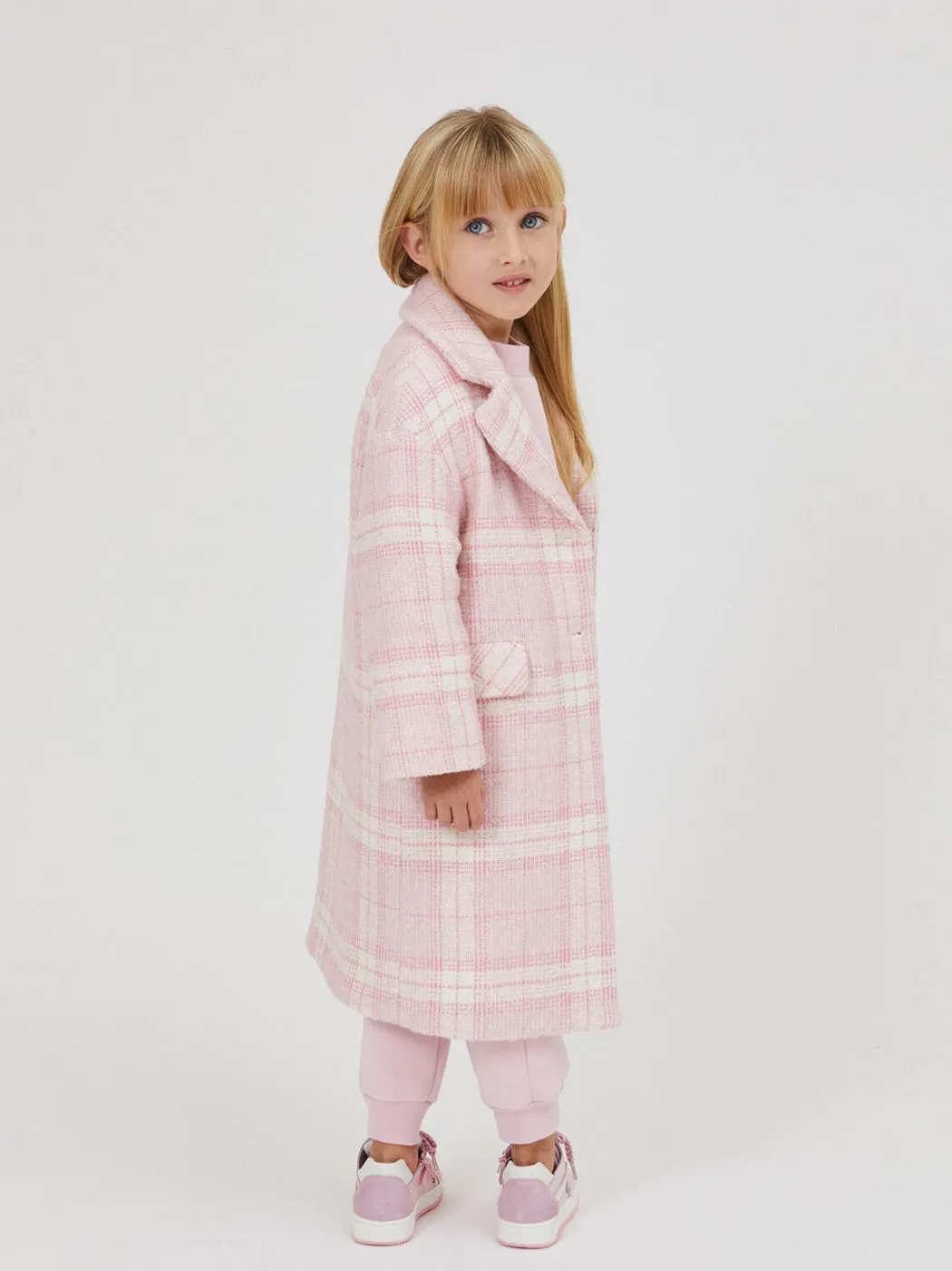 MONNALISA Pink Tartan bouclé coat for girl-17B109