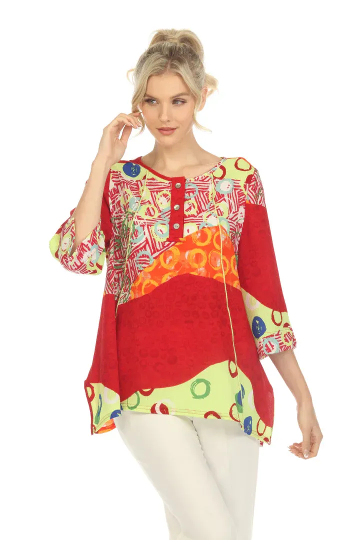 Moonlight Mixed-Print Tunic in Red/Multi - 3884