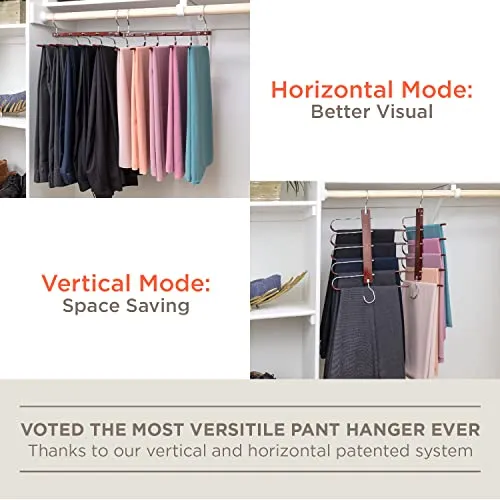 MORALVE Pants Hangers Space Saving - 2 Pack Wood Scarf Hangers for Closet Organizer - Jean Hangers Scarf Holder Closet Space Saving Hangers - Pants Rack Leggings Hanger Space Saver Closet Organization