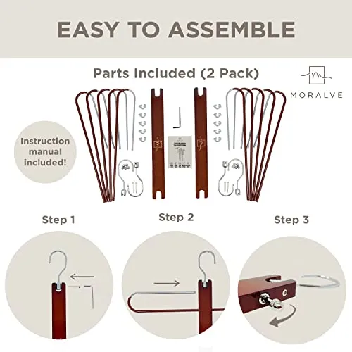 MORALVE Pants Hangers Space Saving - 2 Pack Wood Scarf Hangers for Closet Organizer - Jean Hangers Scarf Holder Closet Space Saving Hangers - Pants Rack Leggings Hanger Space Saver Closet Organization