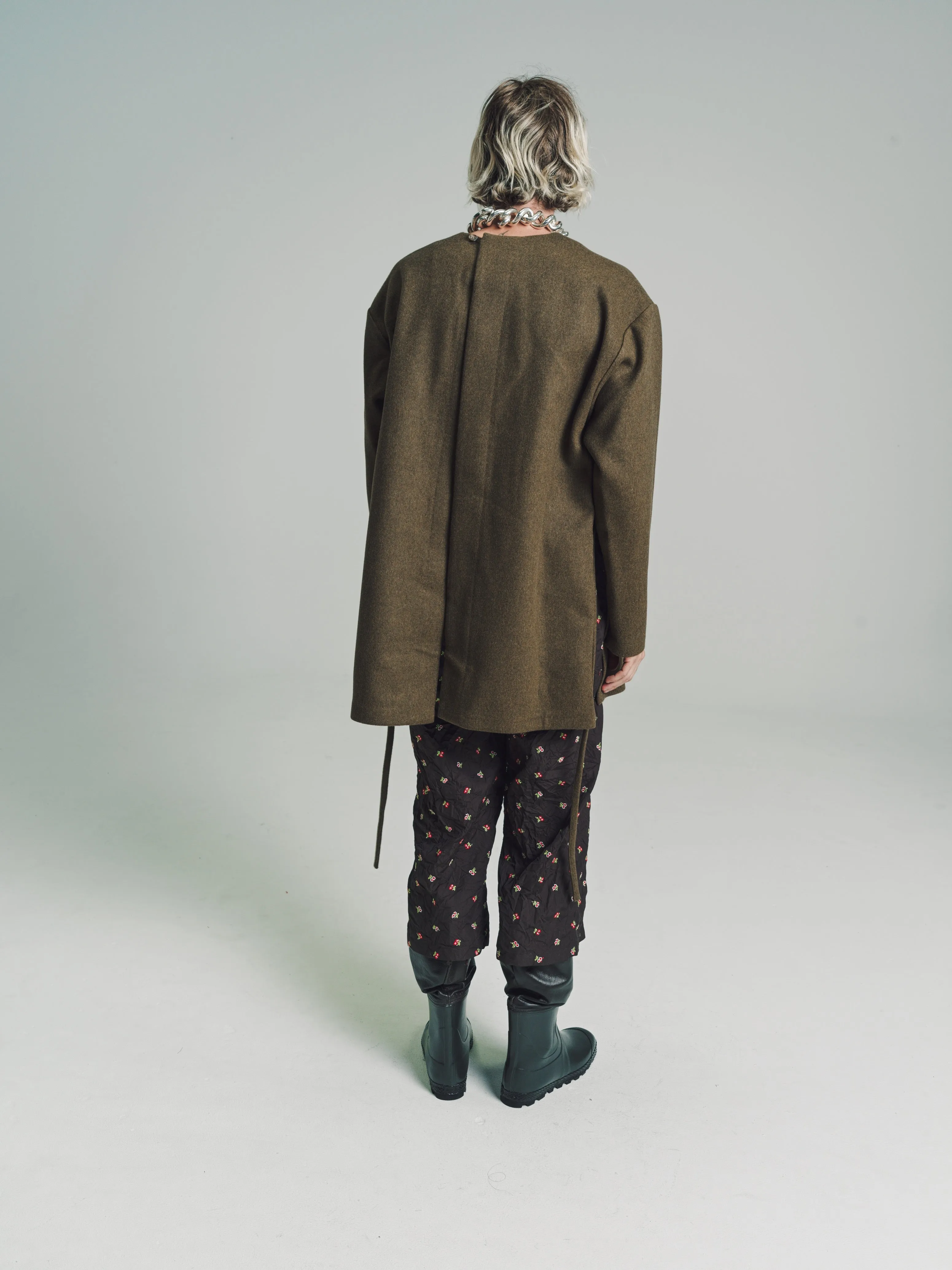 Moss Forest Wool Open Back Tunic Overcoat