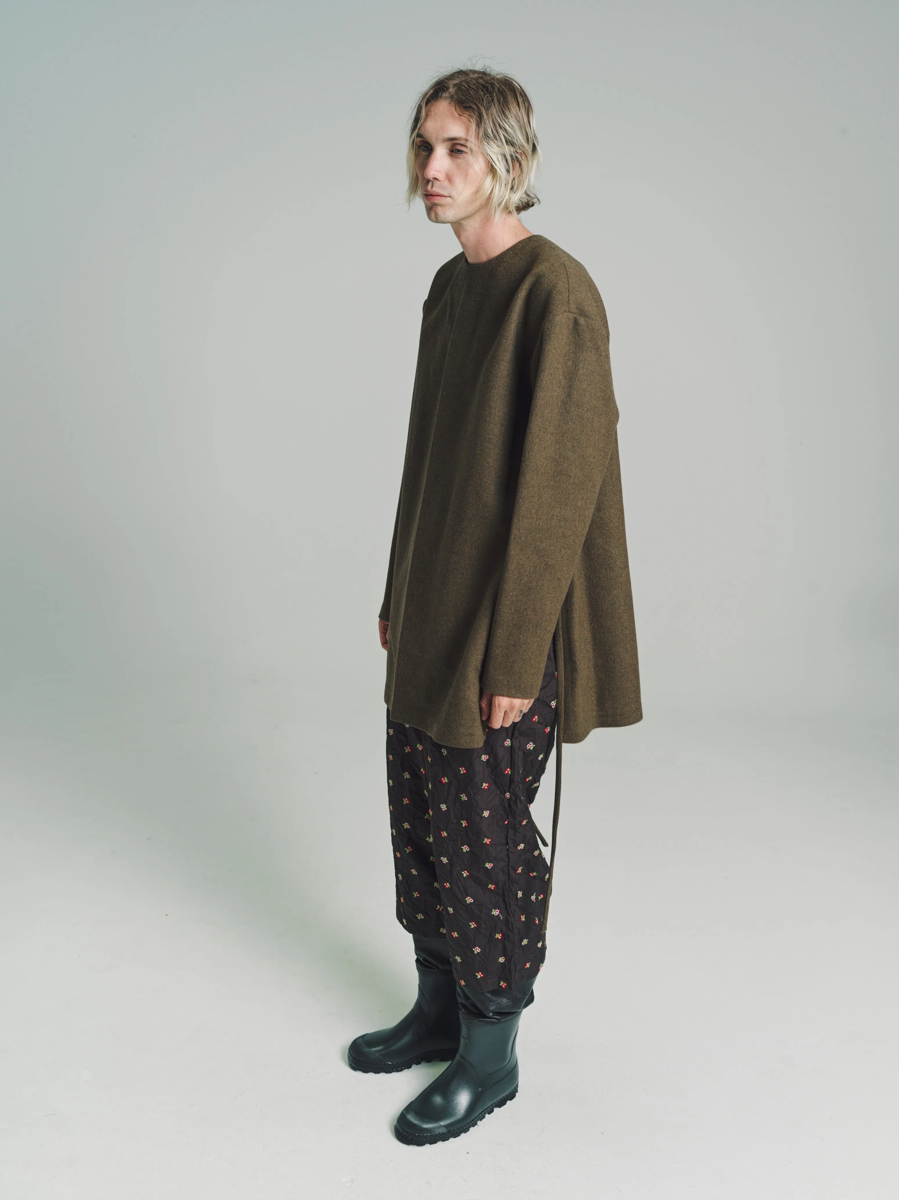 Moss Forest Wool Open Back Tunic Overcoat