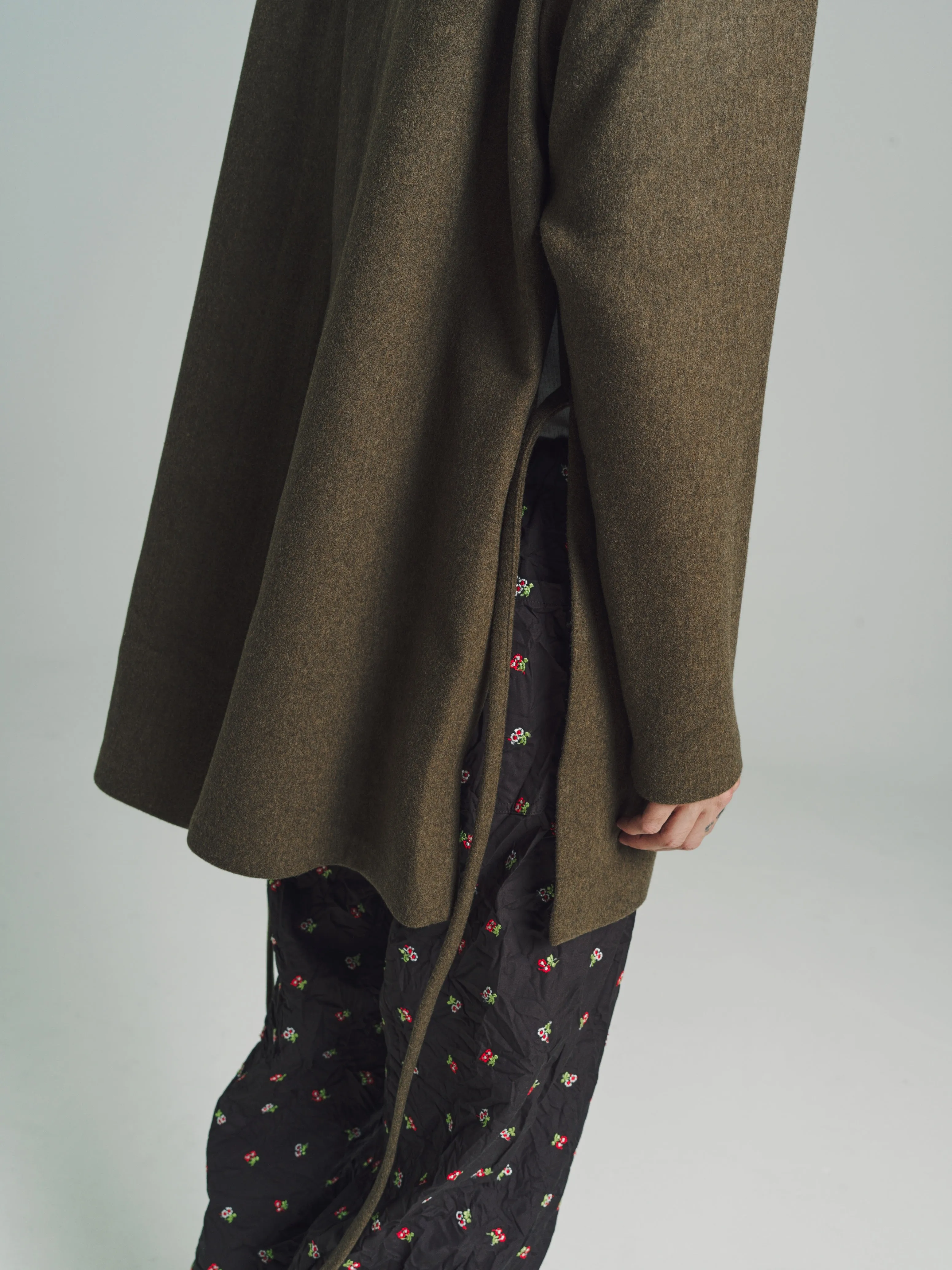 Moss Forest Wool Open Back Tunic Overcoat