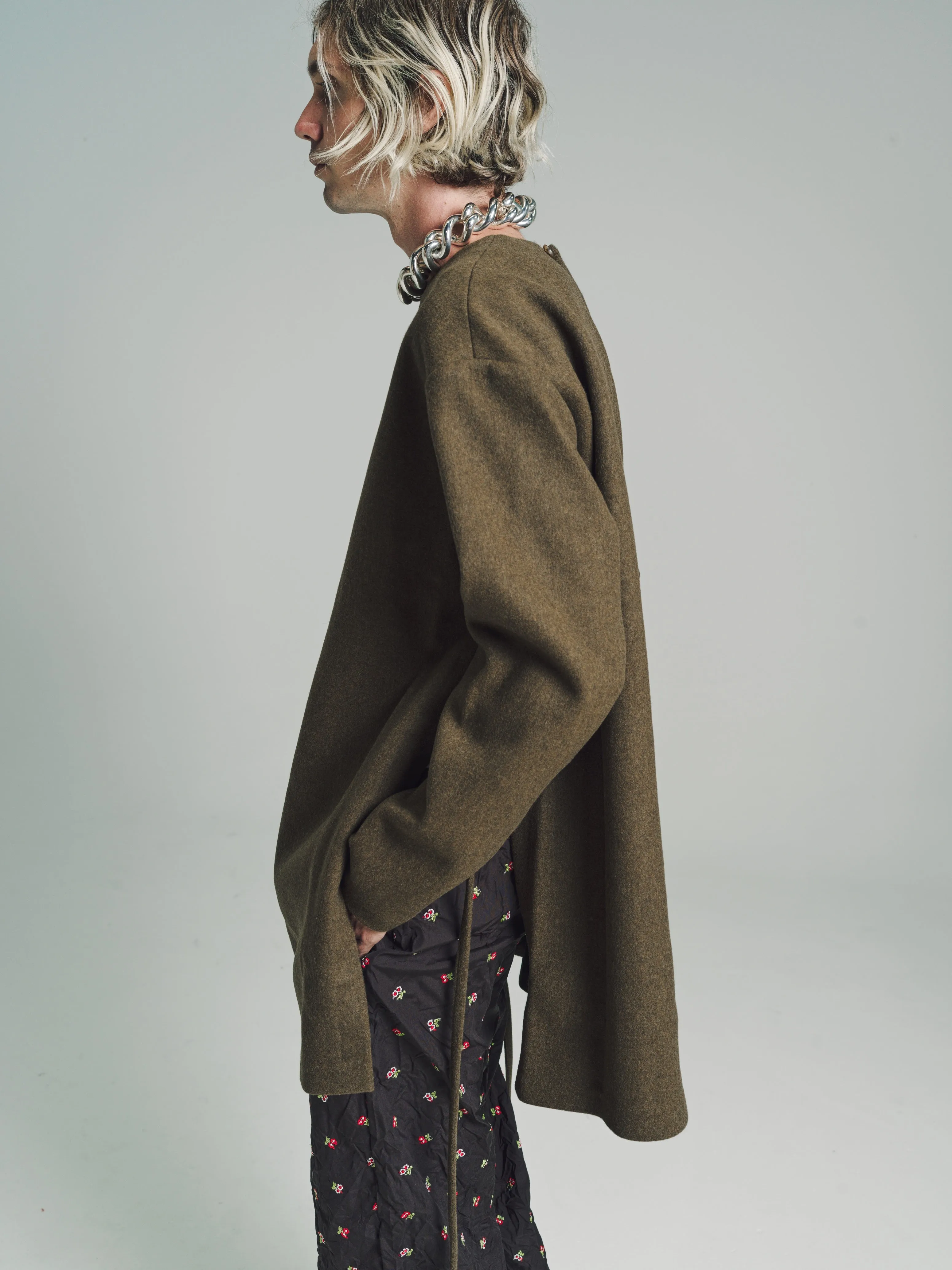 Moss Forest Wool Open Back Tunic Overcoat