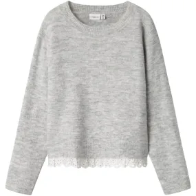 Name It Light Grey Melange Talace Loose Knit Blouse