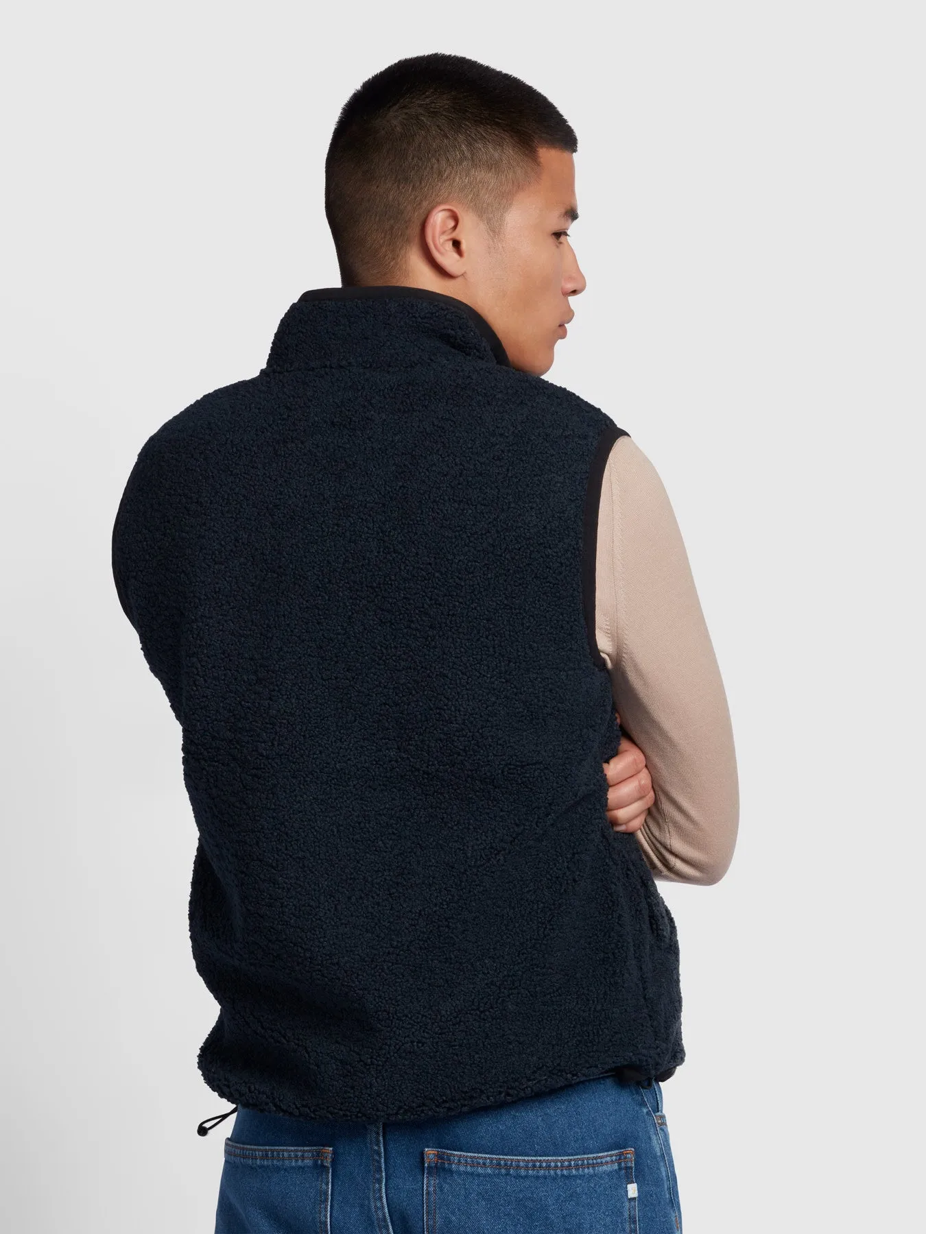 Naples Regular Fit Borg Fleece Gilet In True Navy