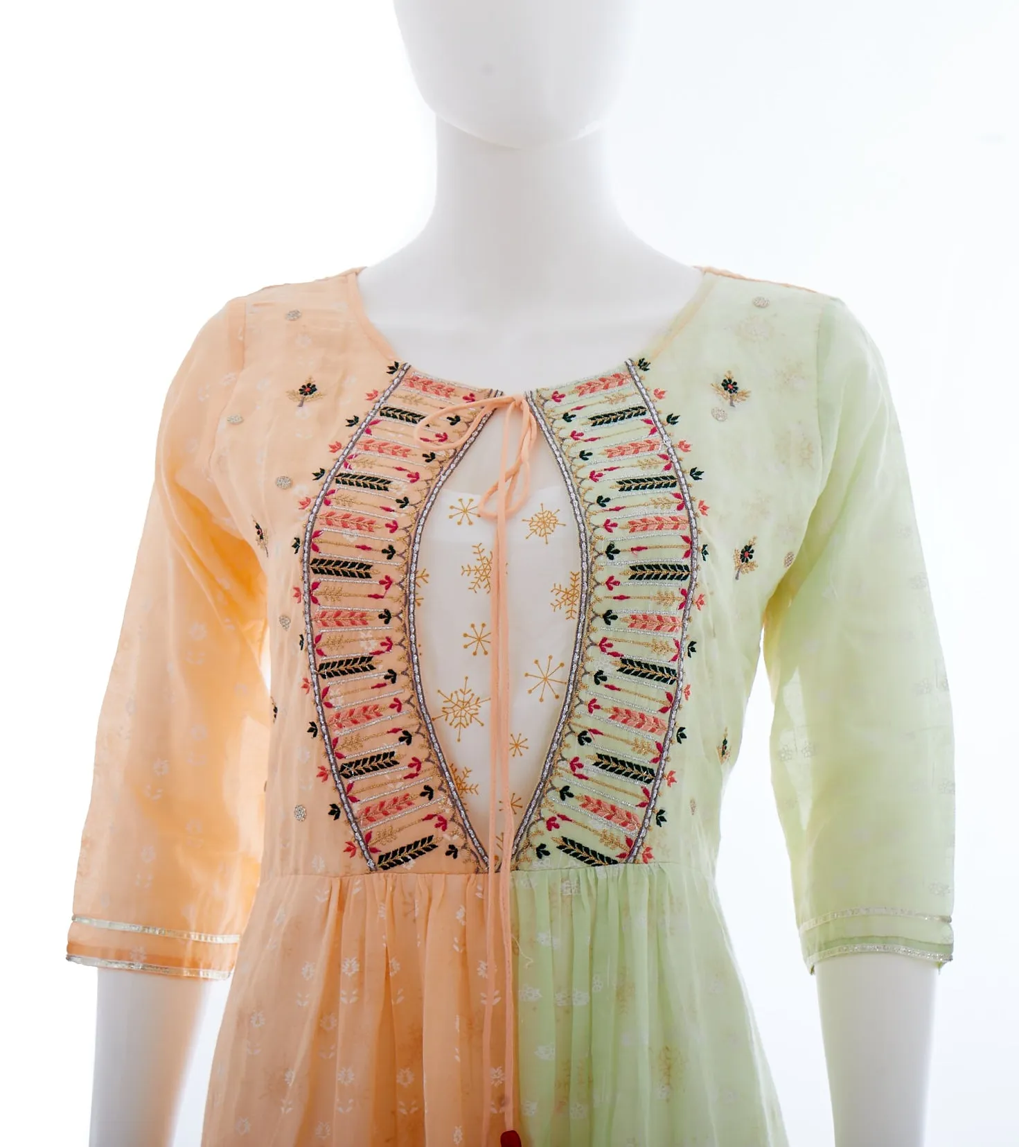 Orange and Pista Green A-Line Kurti