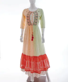 Orange and Pista Green A-Line Kurti