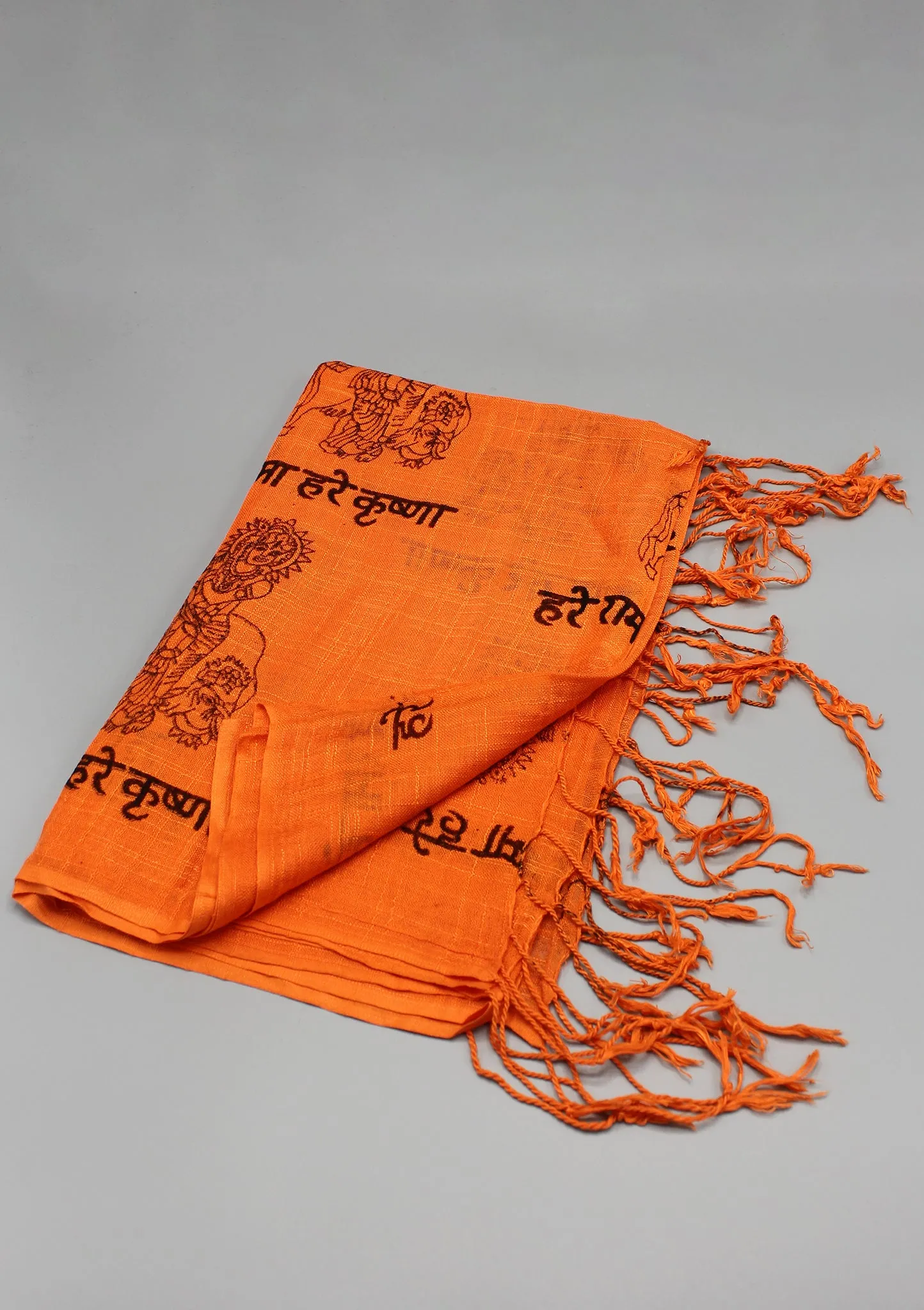 Orange Hare Ram Hare Krishna Hindu Deities Printed Cotton Shawl