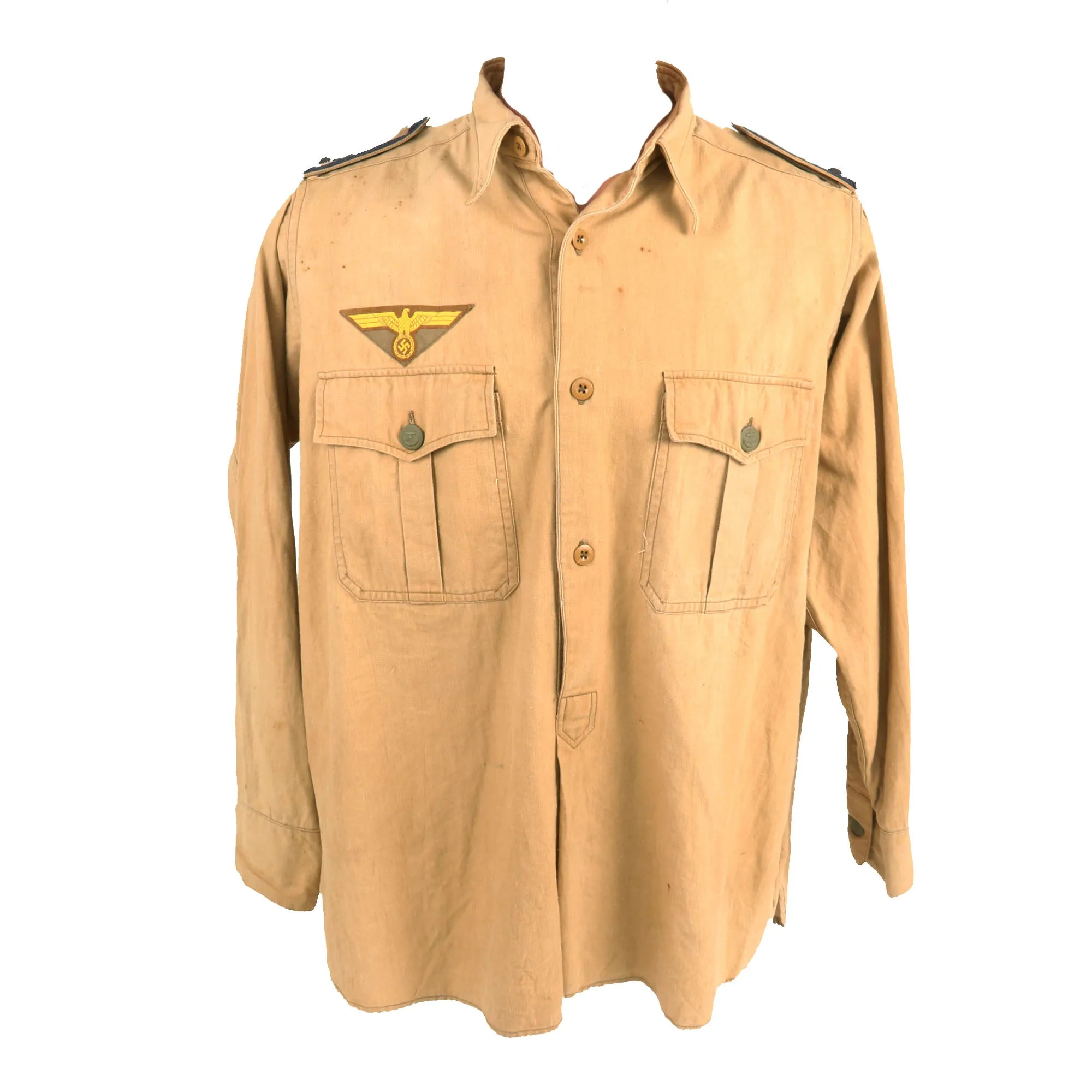 Original German WWII Kriegsmarine Tropical Tan Flugmeldefeldwebel Aircraft Warning Petty Officer 1st Class Field Service Shirt