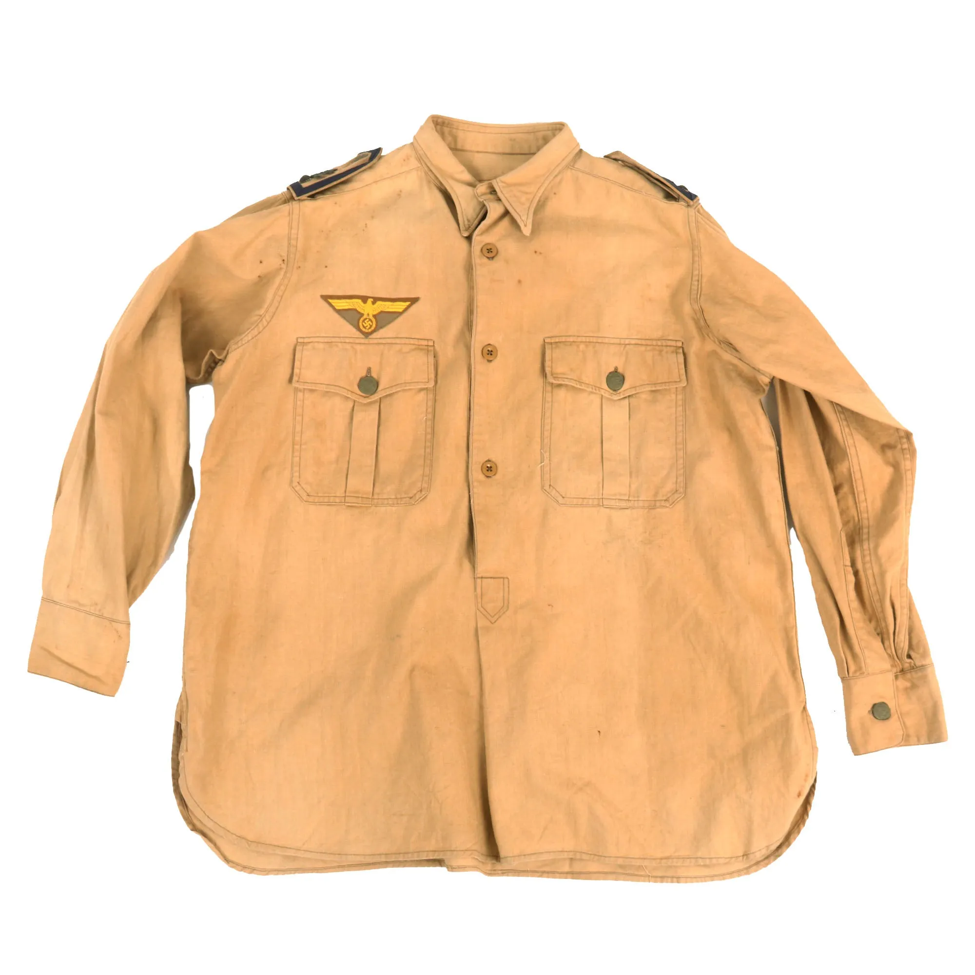 Original German WWII Kriegsmarine Tropical Tan Flugmeldefeldwebel Aircraft Warning Petty Officer 1st Class Field Service Shirt