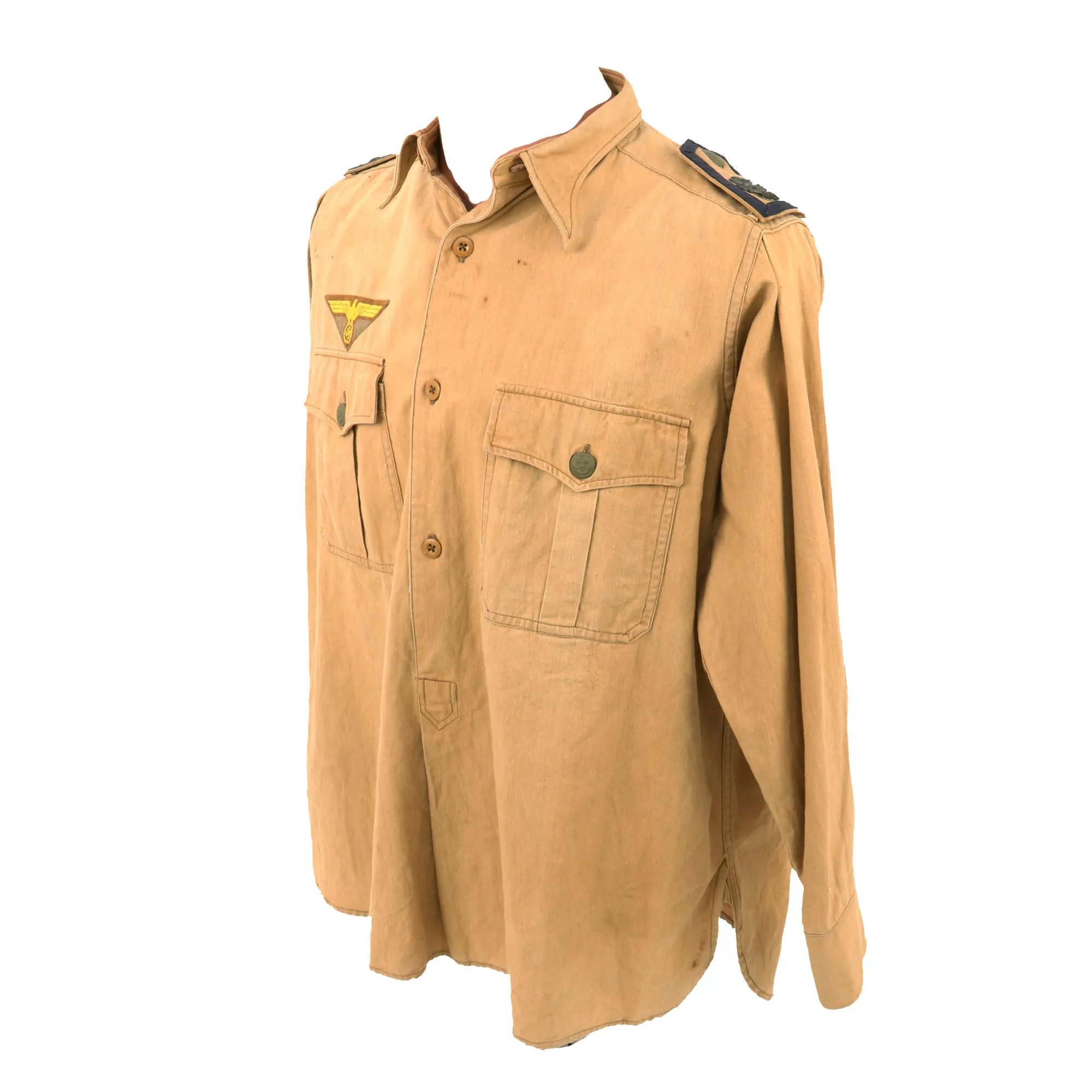 Original German WWII Kriegsmarine Tropical Tan Flugmeldefeldwebel Aircraft Warning Petty Officer 1st Class Field Service Shirt