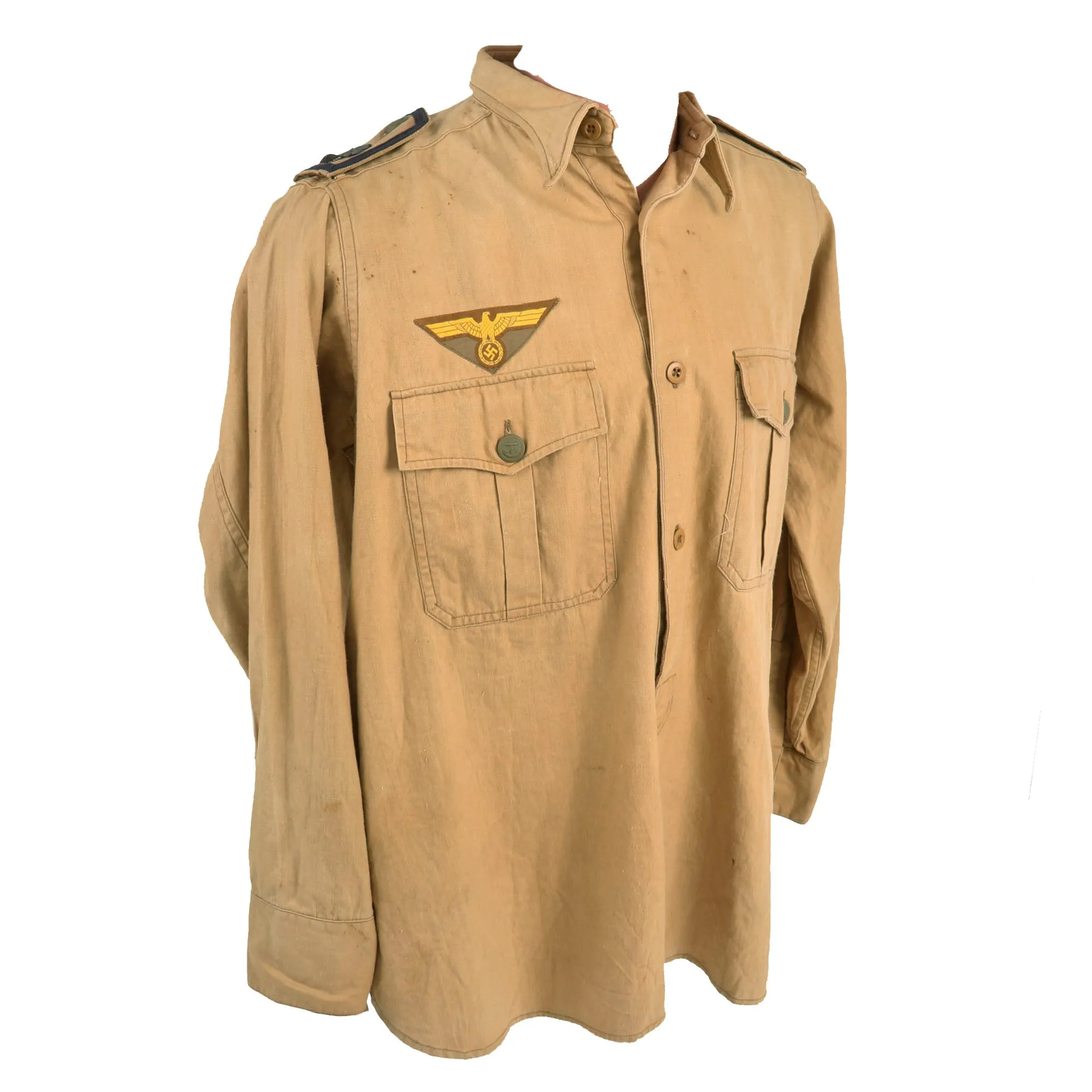 Original German WWII Kriegsmarine Tropical Tan Flugmeldefeldwebel Aircraft Warning Petty Officer 1st Class Field Service Shirt