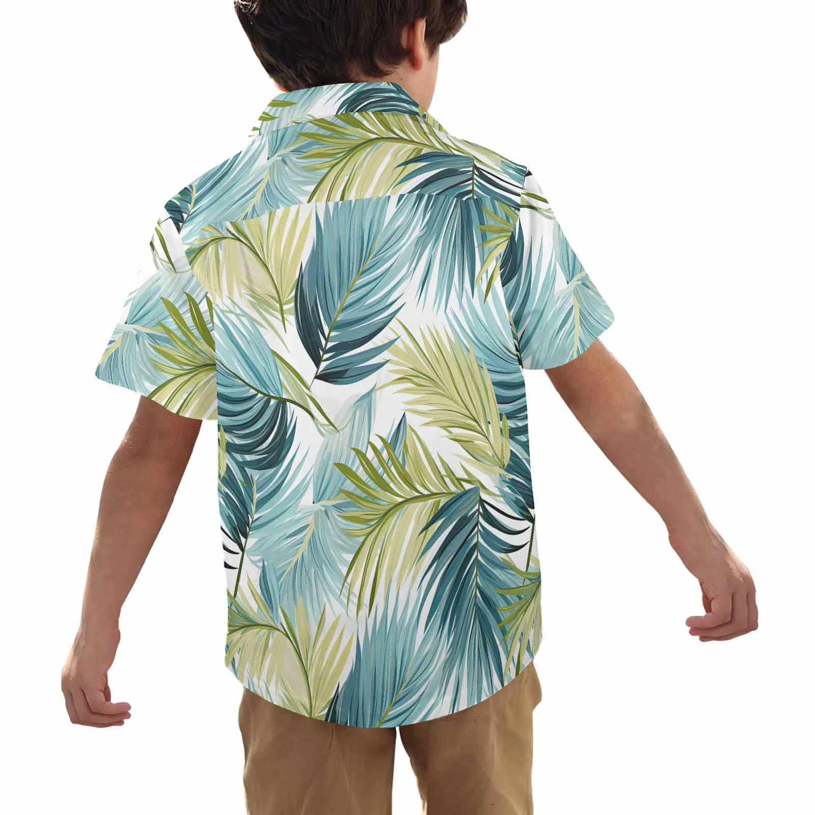 Palm Leaves Blue Green  Little Boys Hawaiian Shirt