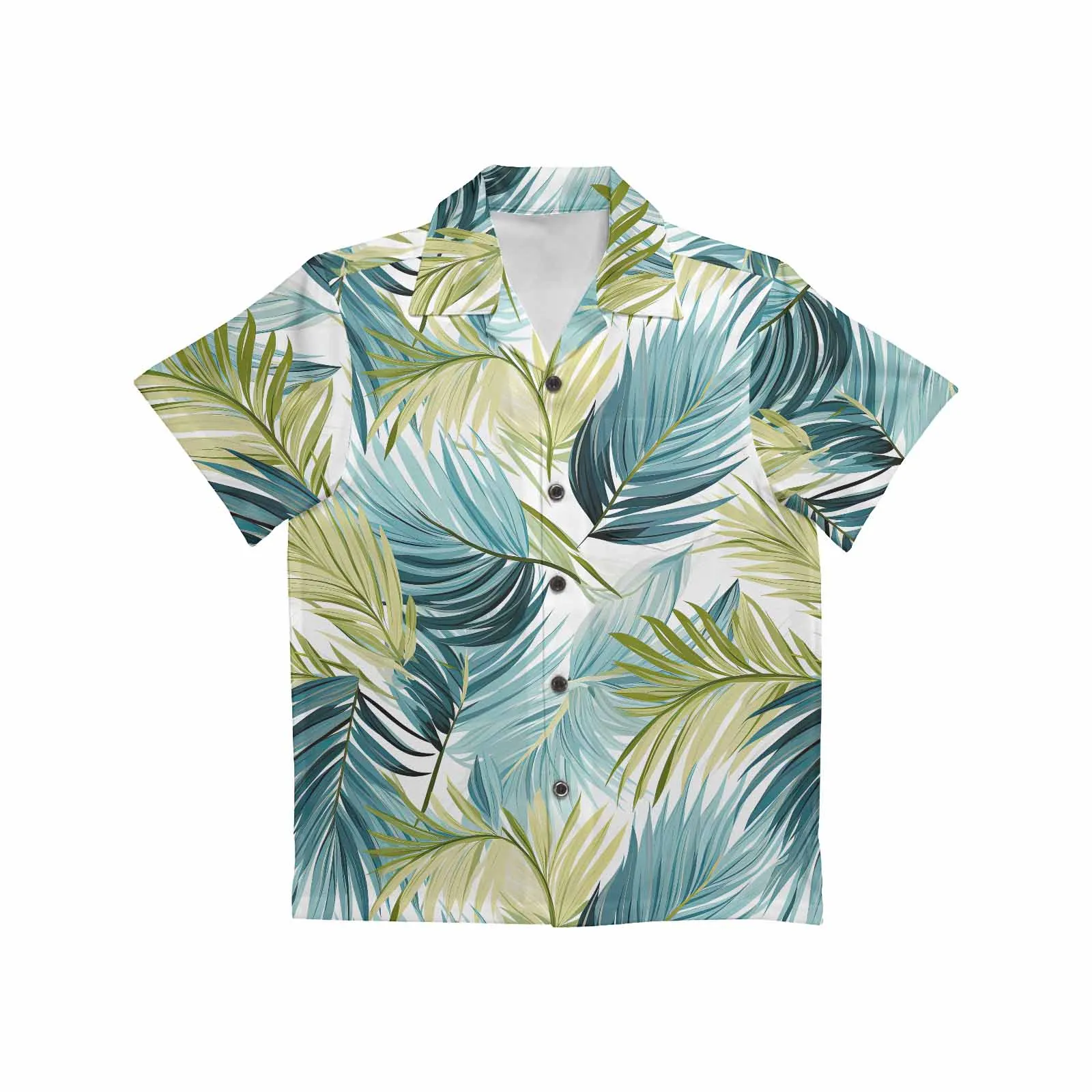 Palm Leaves Blue Green  Little Boys Hawaiian Shirt