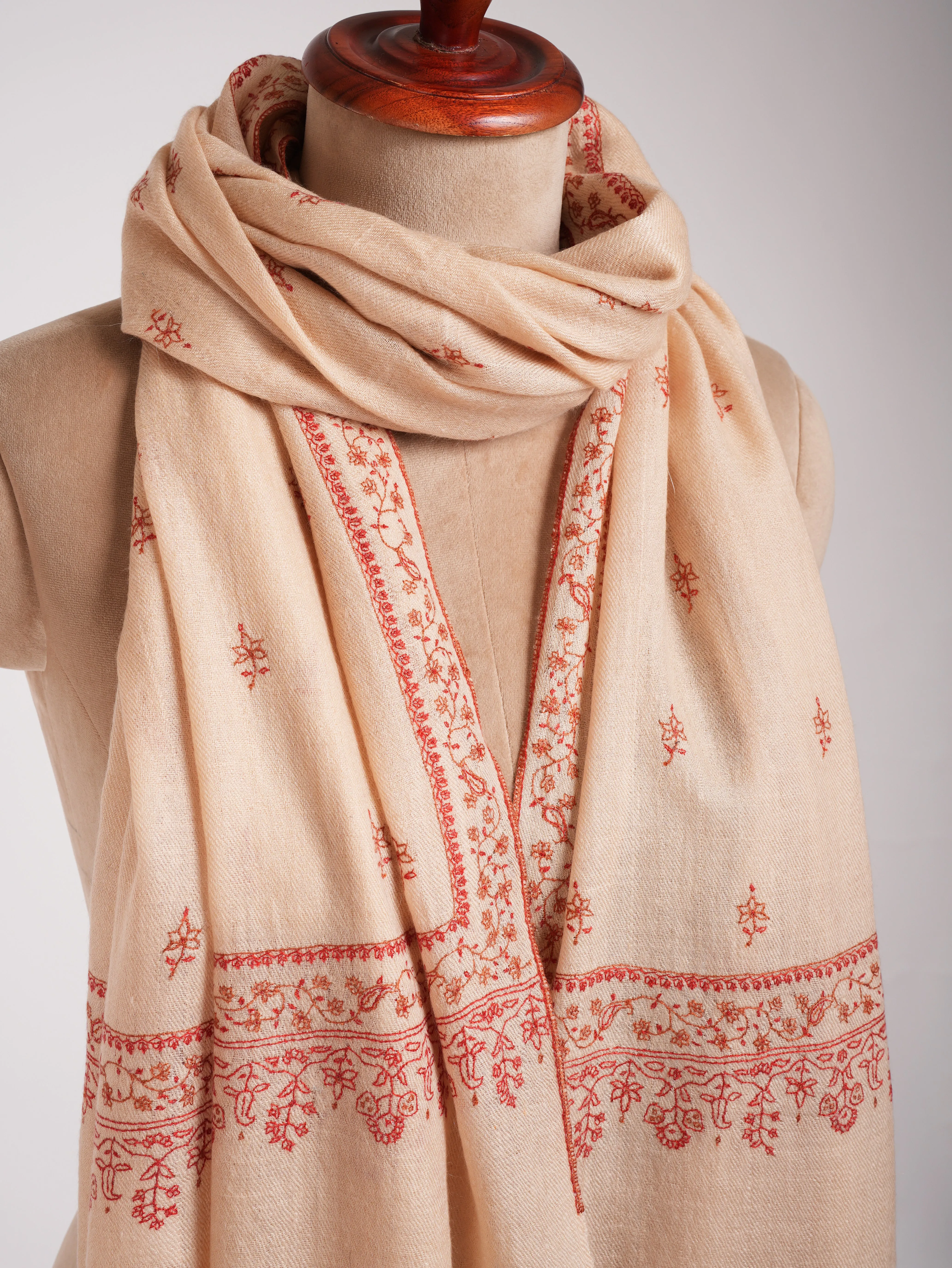 Peach Cashmere Scarf Artistic Sozni Embroidery