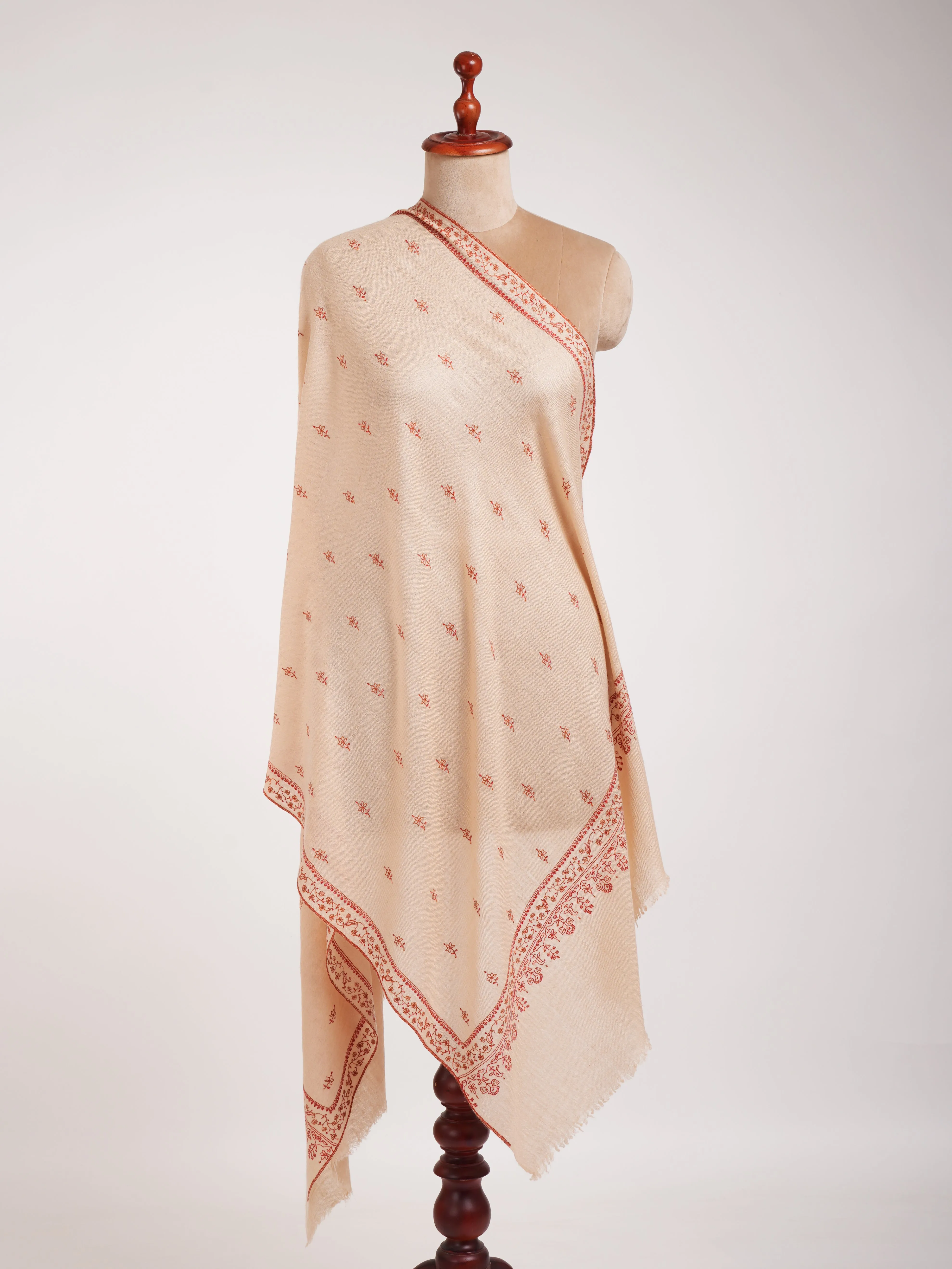 Peach Cashmere Scarf Artistic Sozni Embroidery