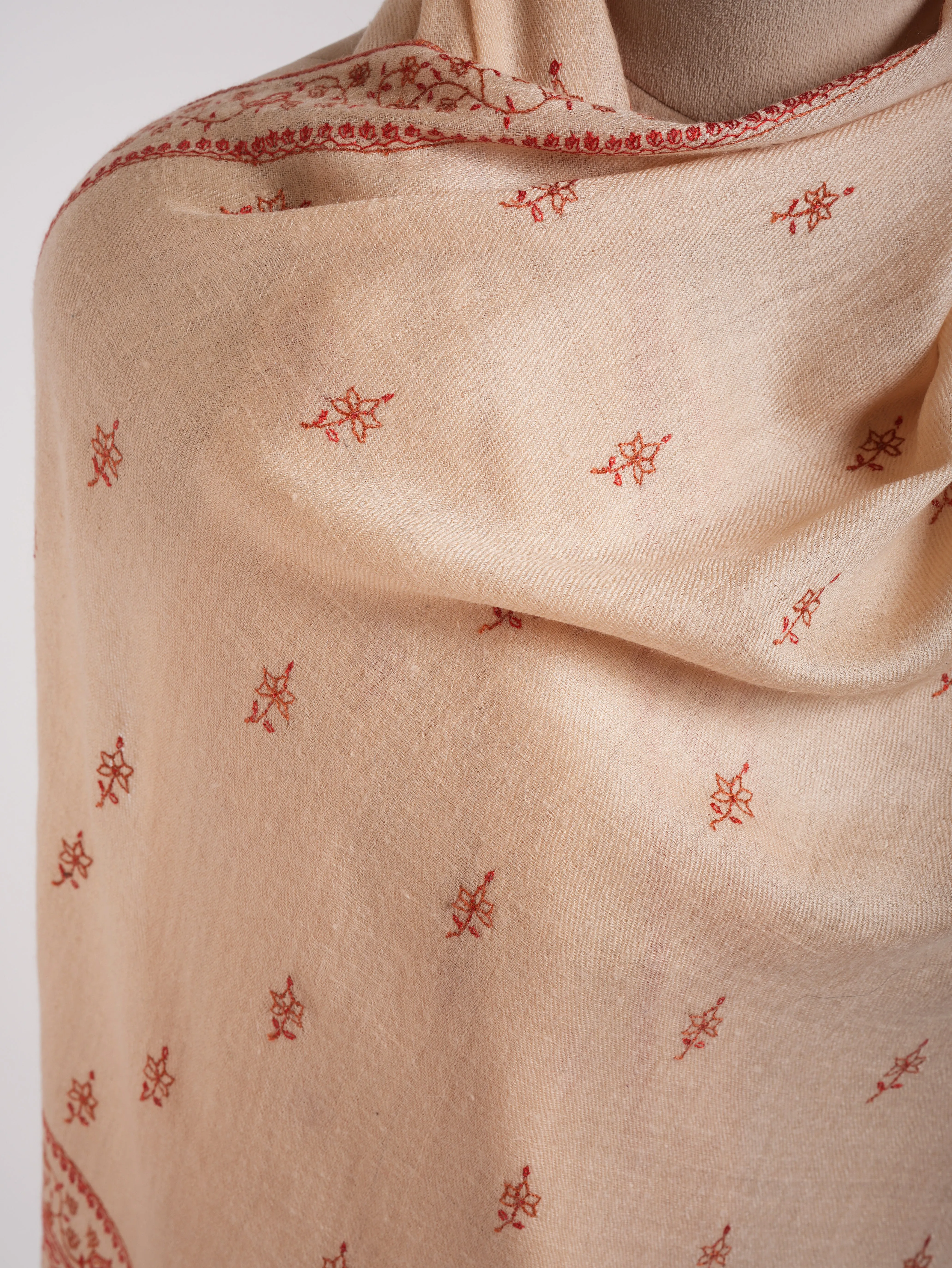 Peach Cashmere Scarf Artistic Sozni Embroidery