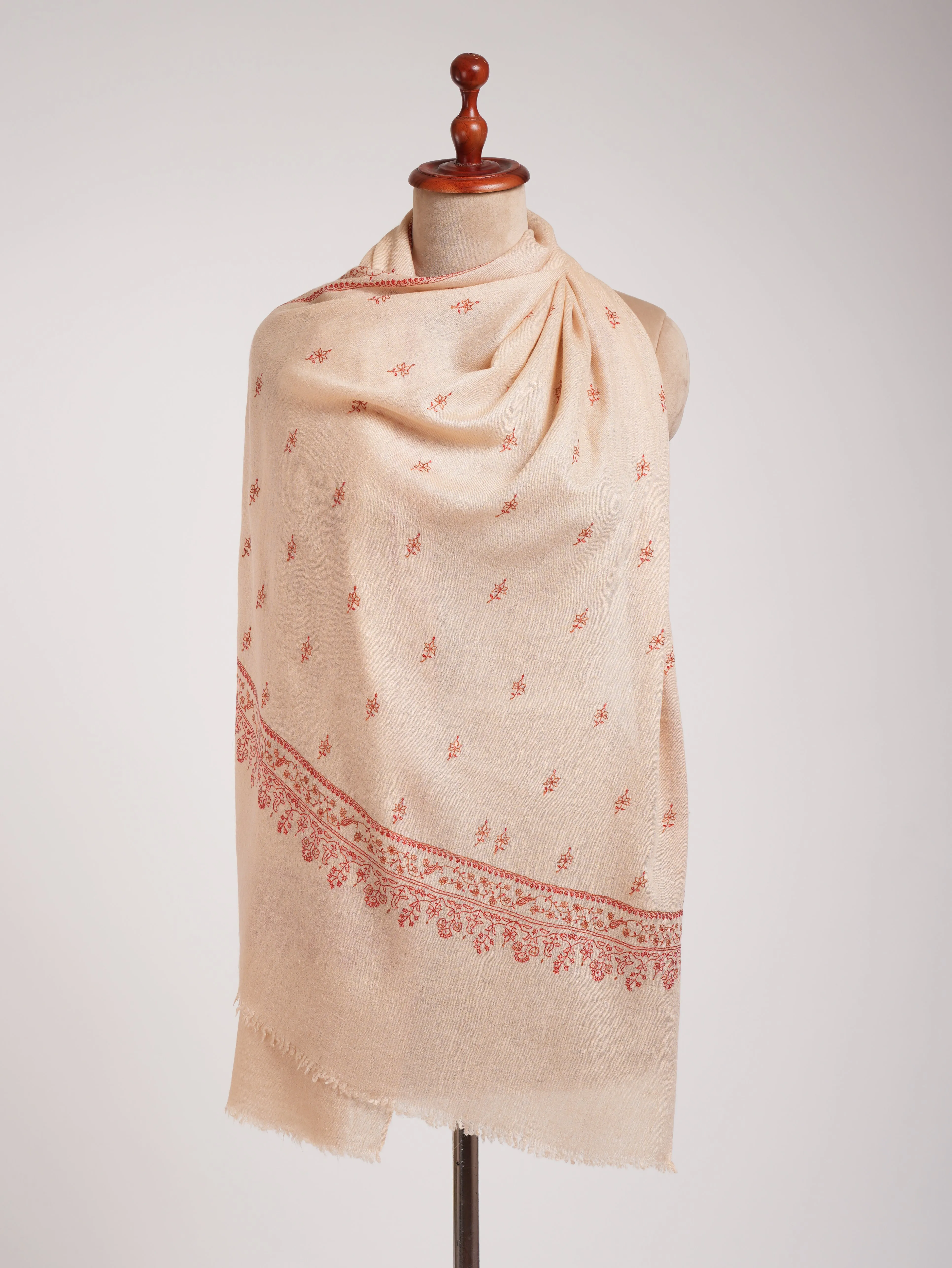 Peach Cashmere Scarf Artistic Sozni Embroidery