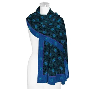 Peacock Black Silk Blend Women's Fashion Shawl