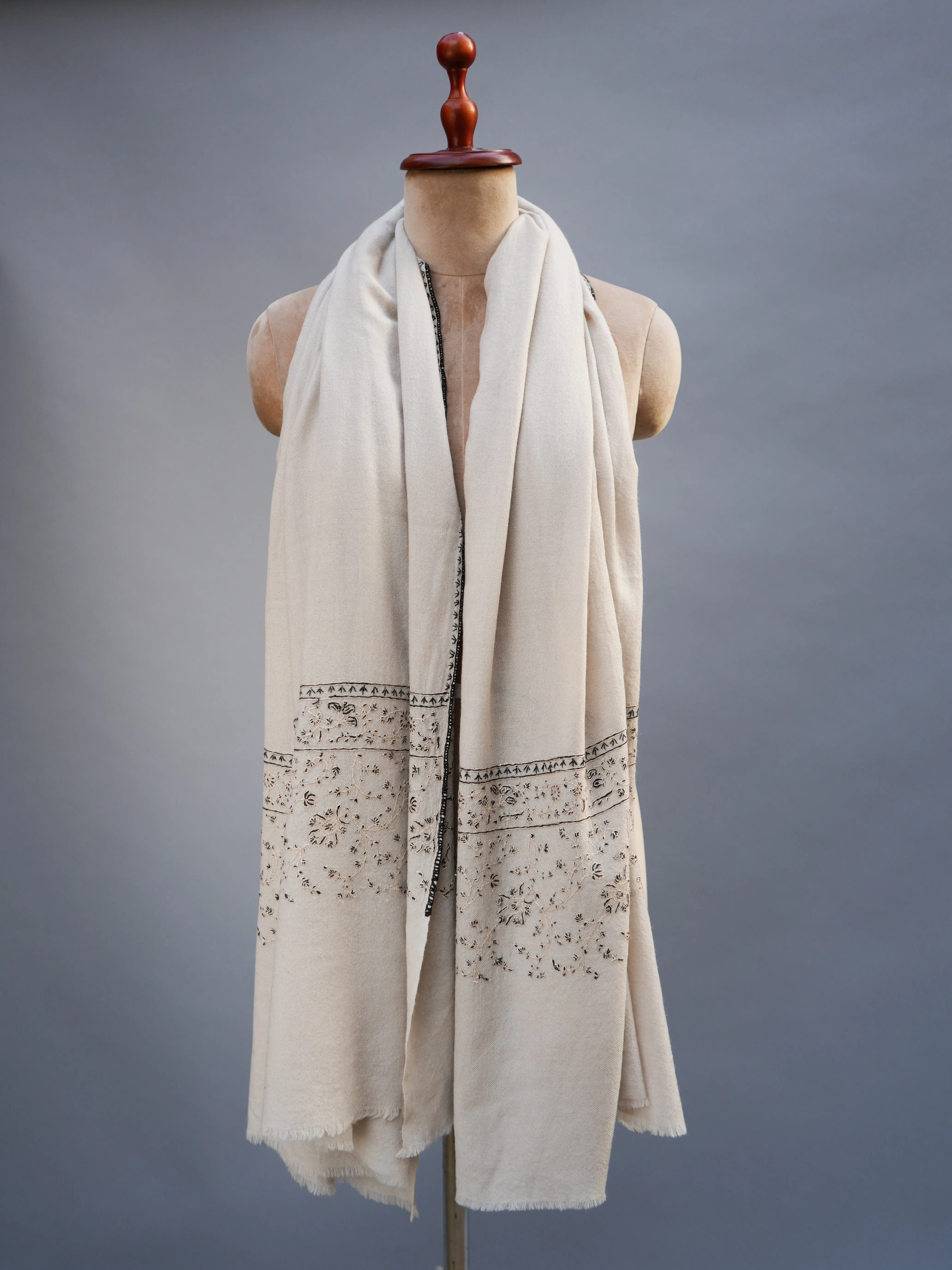 Pearl White Hand Embroidered Shawl