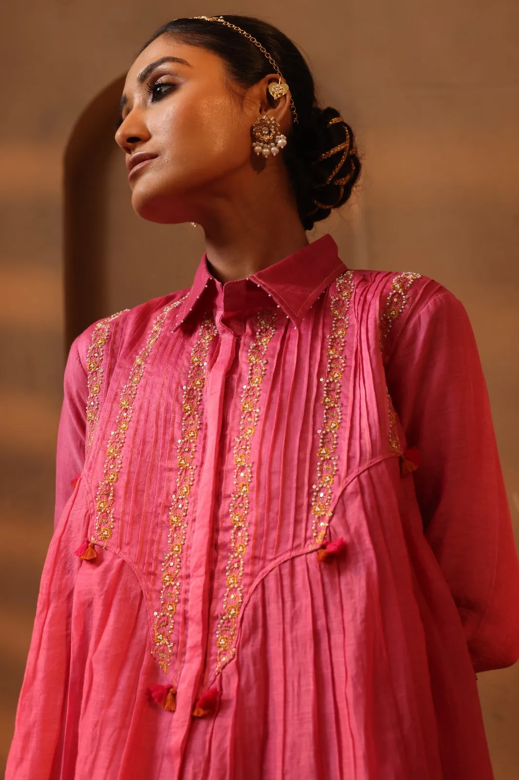 Pink embroidered top and pant