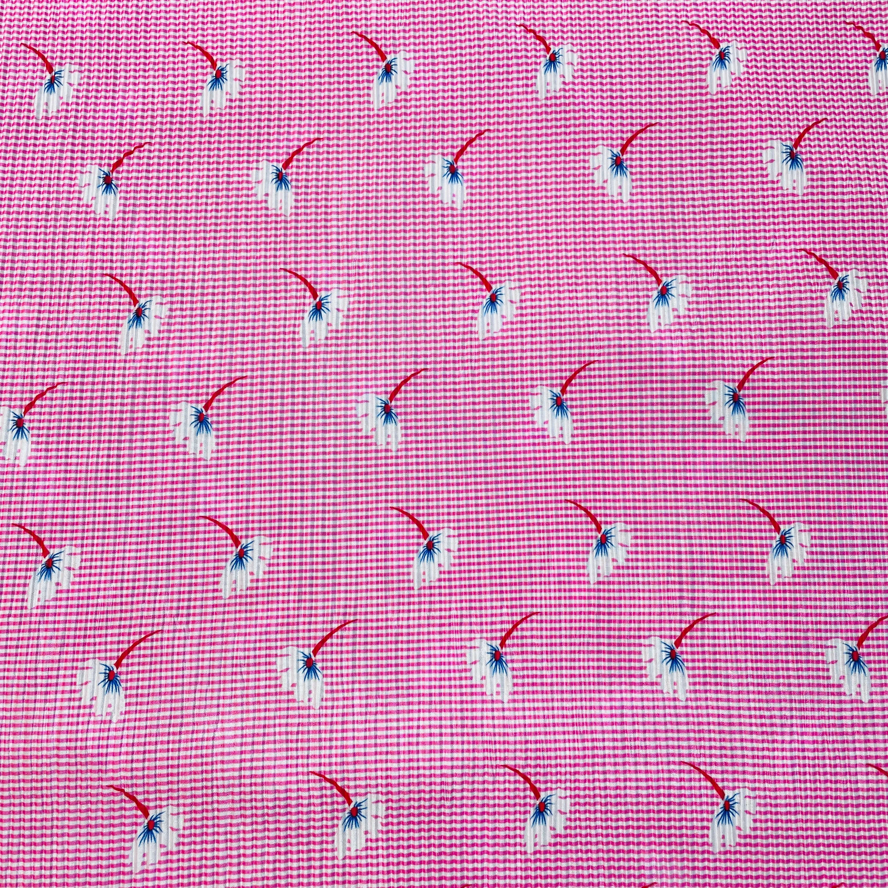 Pink Stripes Floral Pleated Knitted Satin Fabric