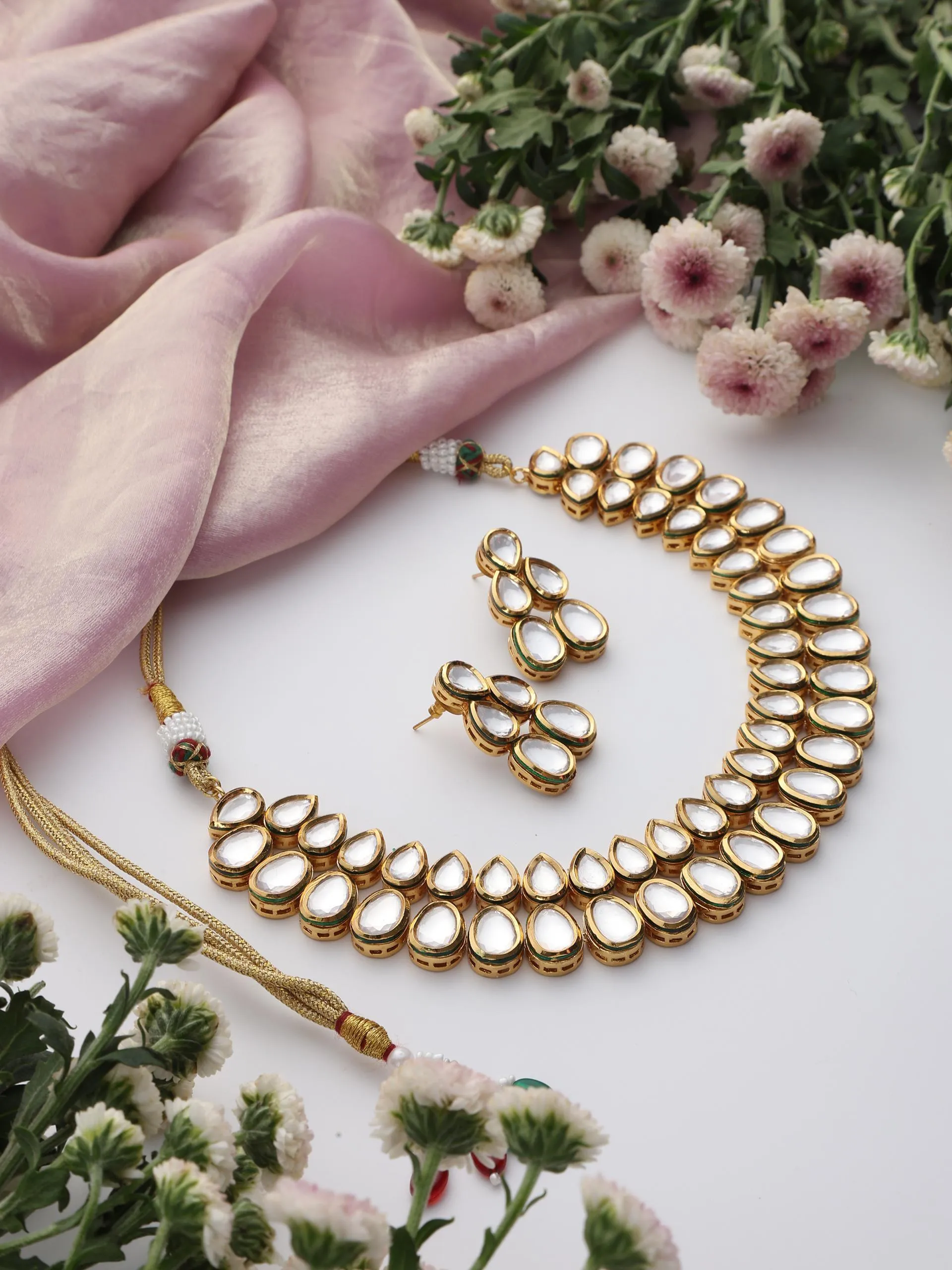 Polki Double String Necklace and Earring