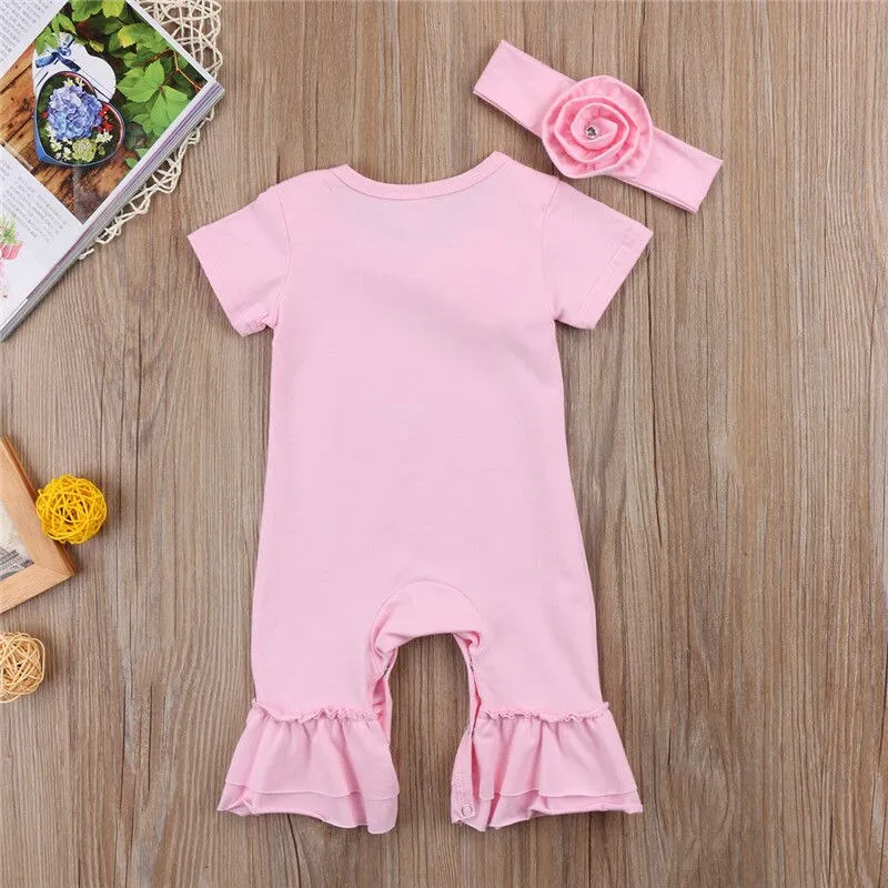 Pudcoco Girl Jumpsuits Newborn Baby Girls Flower Romper Jumpsuit Headband Outfits Clothes Set